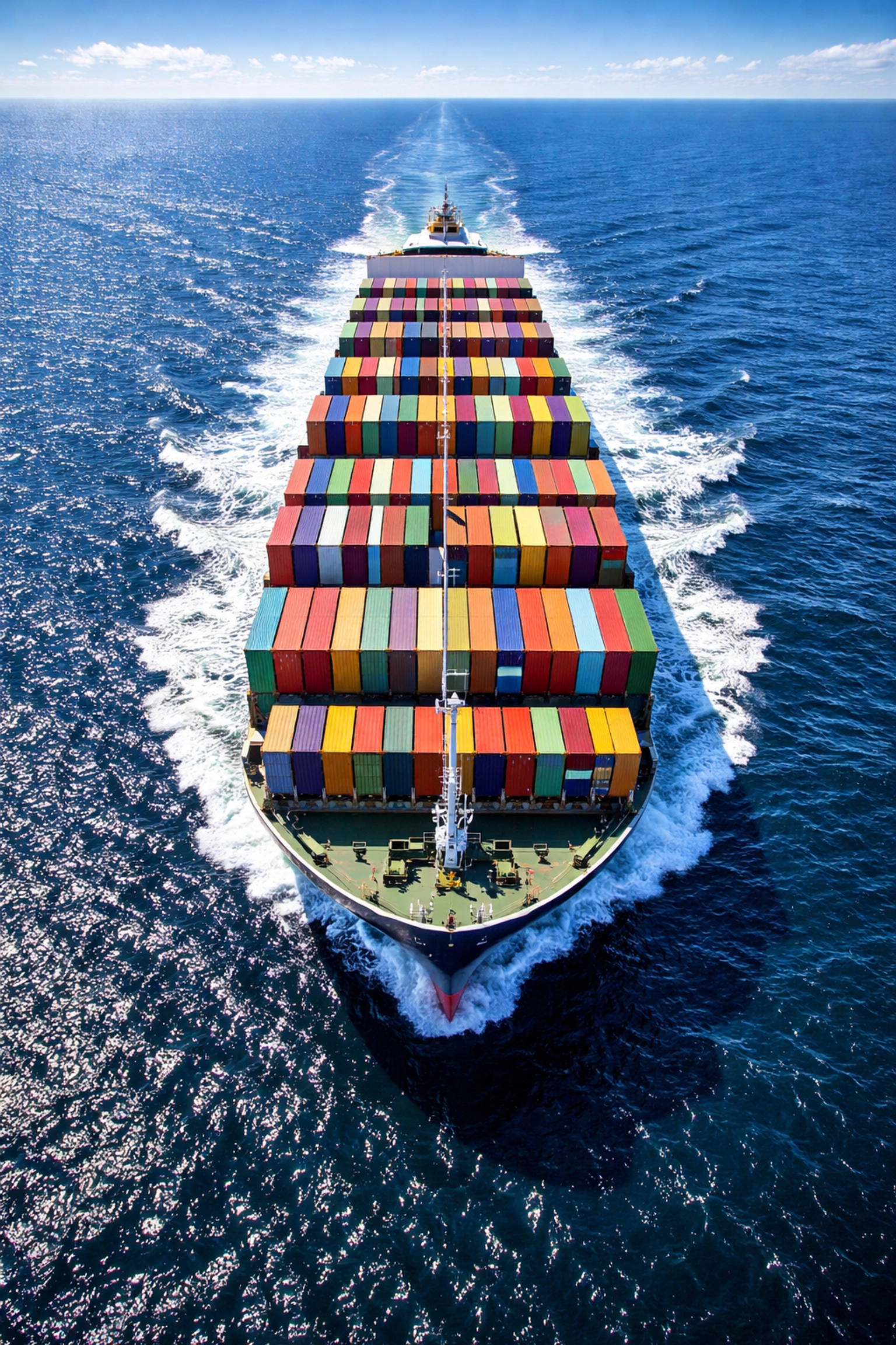 Massive container ship carrying cargo across the ocean, connecting major seaports of the world
