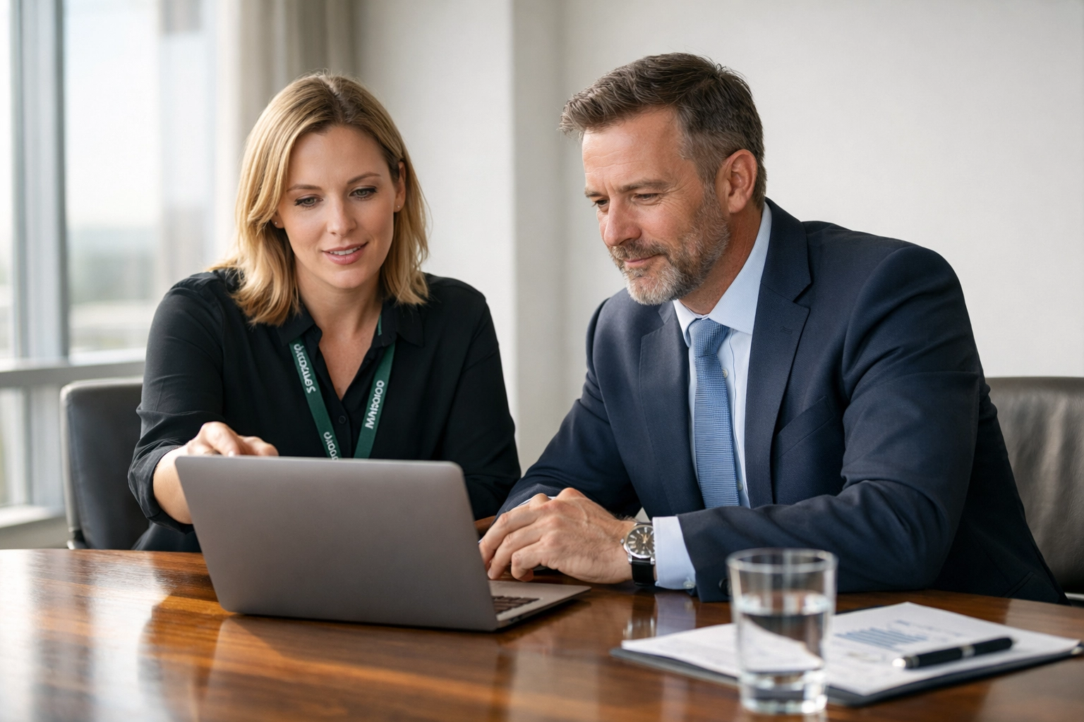 ServiceNow implementation partner conducting an ROI and license audit with a business executive in a boardroom.