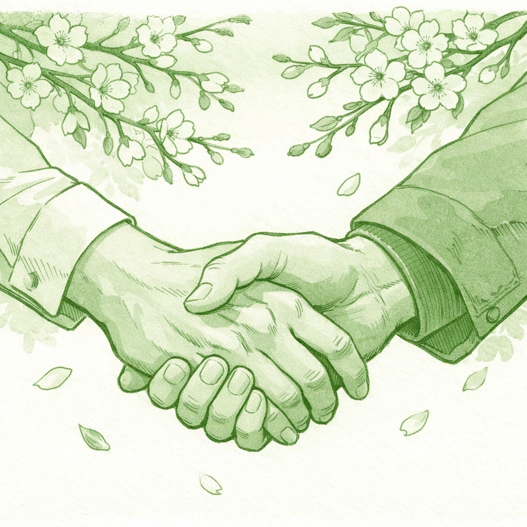 Two men holding hands under spring blossoms, representing renewal and growth in MM romance novels.