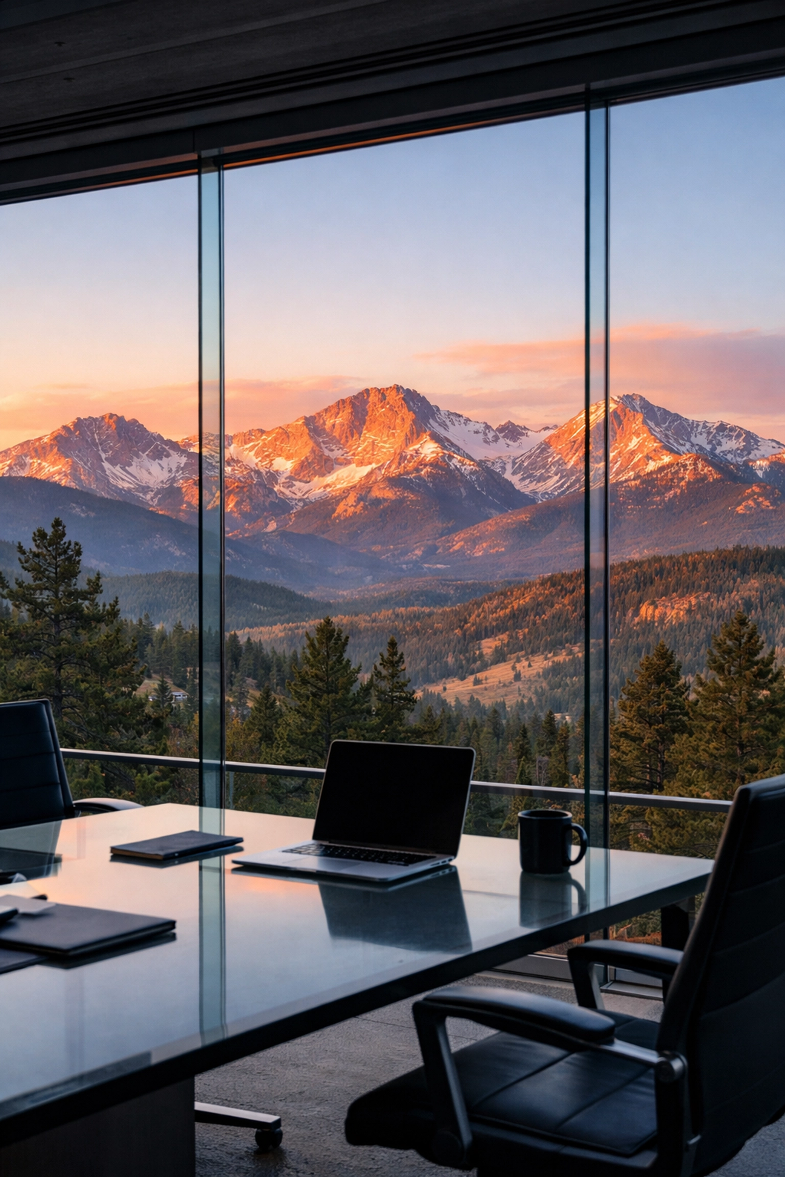 Colorado business office workspace overlooking Rocky Mountains symbolizing digital innovation