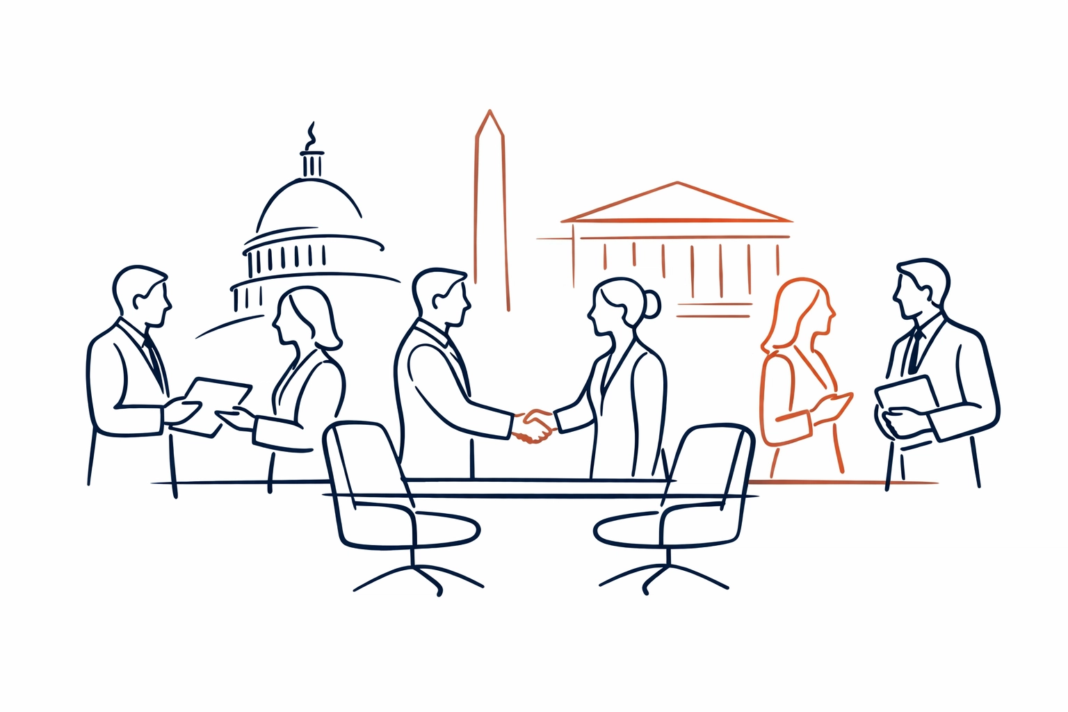 Government contracting professionals networking and building relationships at industry meeting