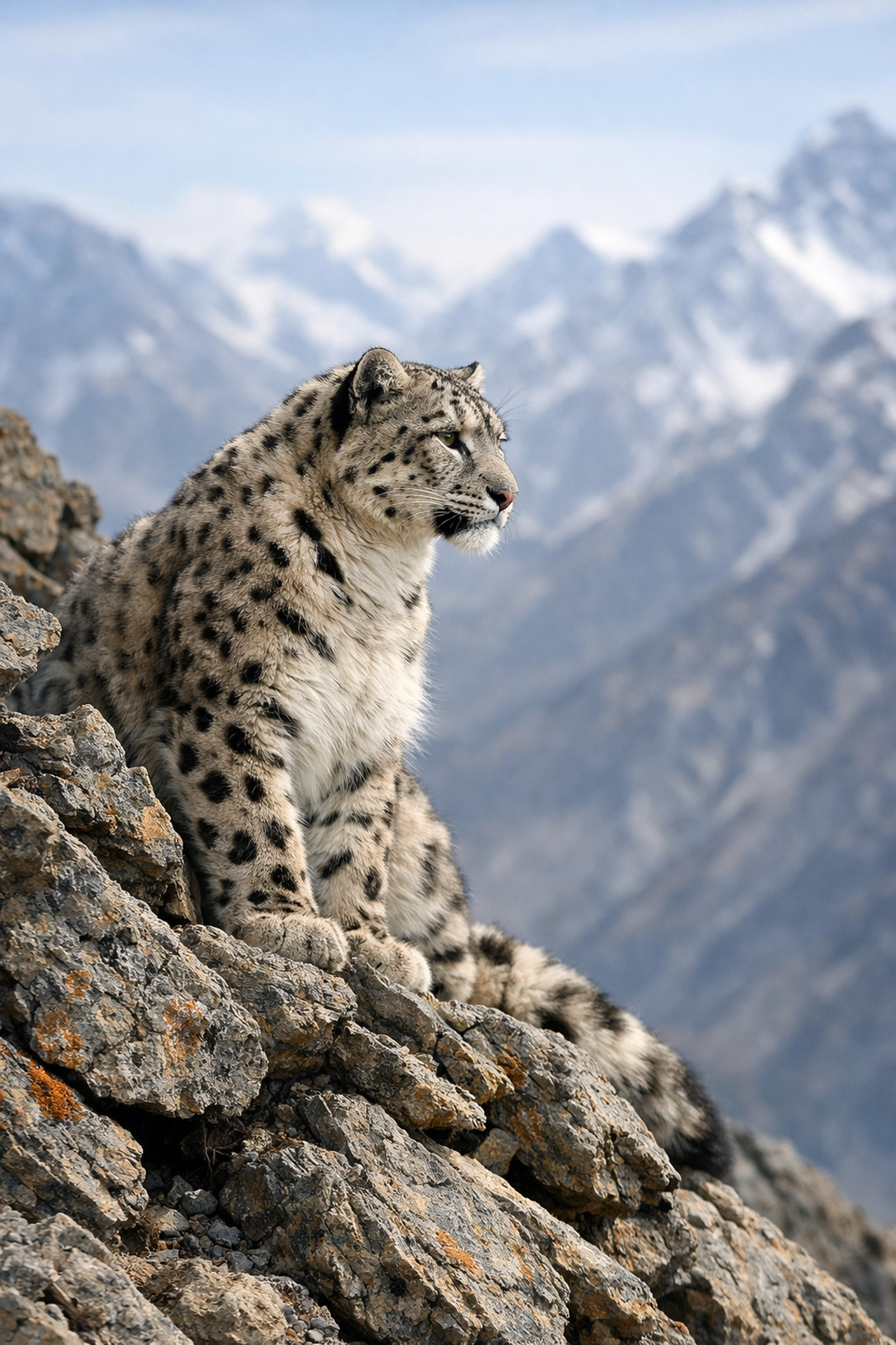 Authentic wildlife photo of a snow leopard in the Himalayas highlighting ethical habitat imagery.