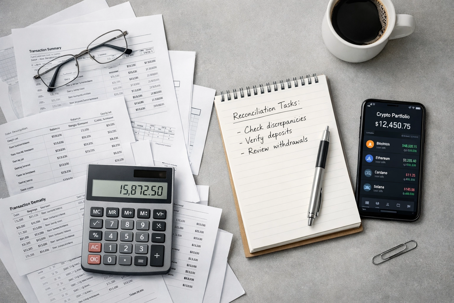 Digital asset transaction records and calculator for crypto tax preparation