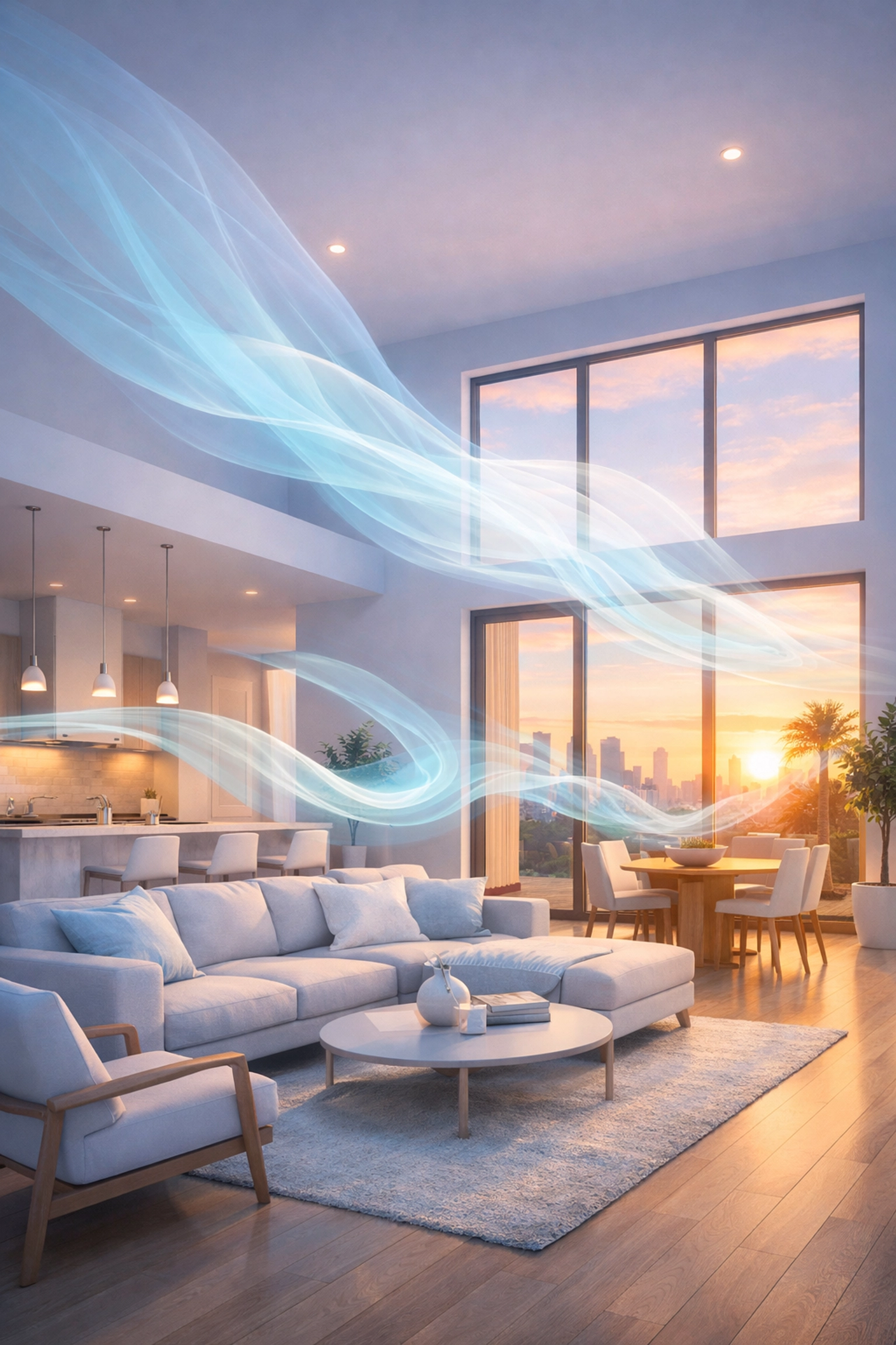 Visualization of clean, chilled airflow in a modern Sugar Land home for maximum indoor air comfort.