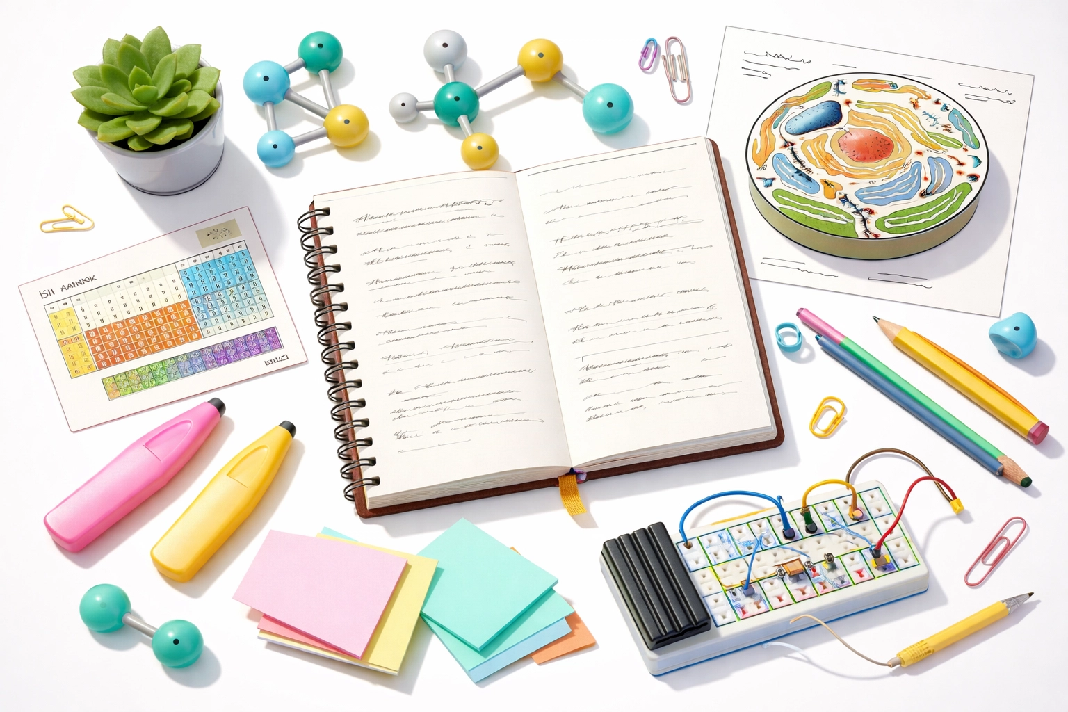 Organised science revision setup with notes and study tools, illustrating GCSE Science course content.