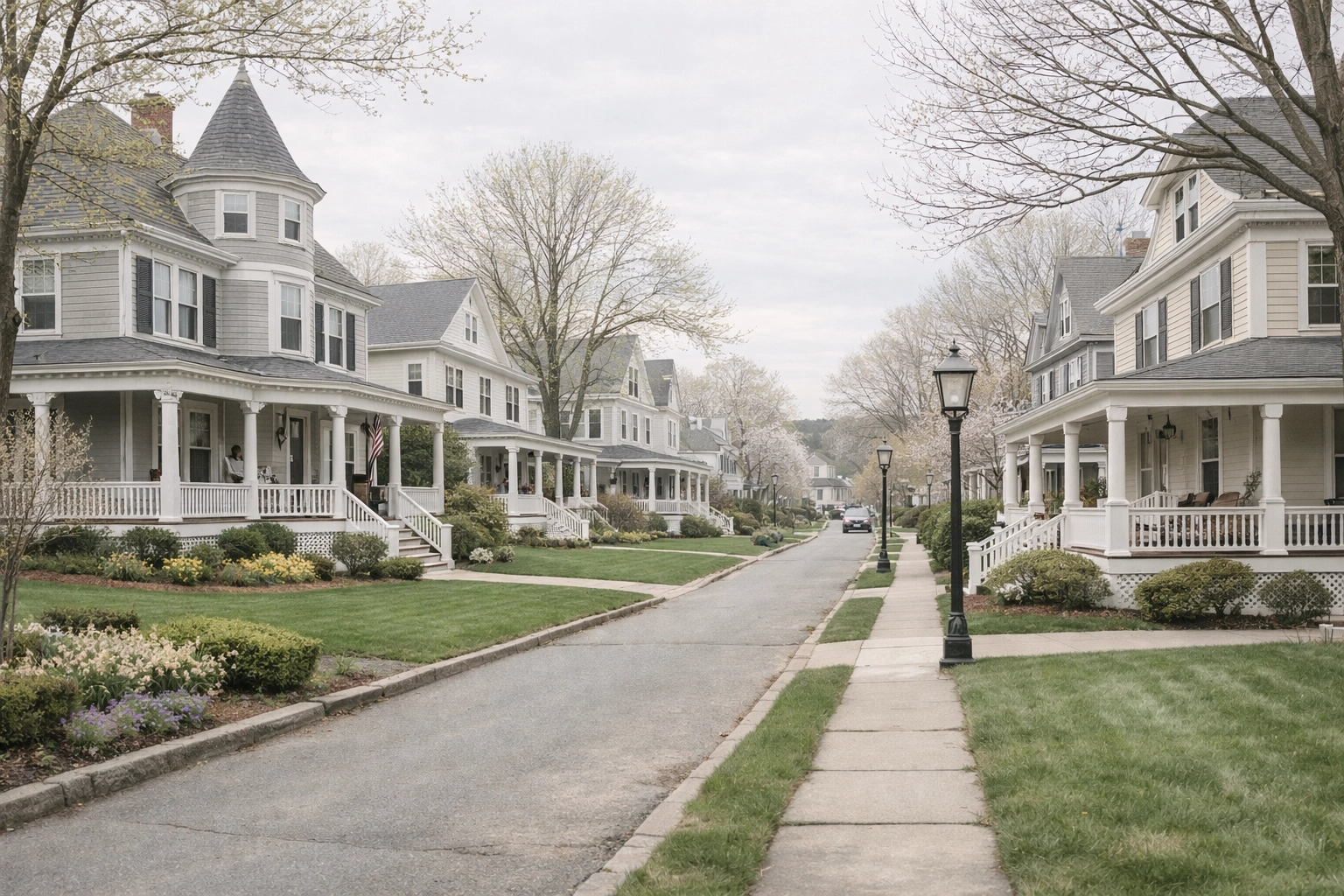 Street view of historic Melrose MA homes showcasing the local neighborhood expertise of real estate agents.