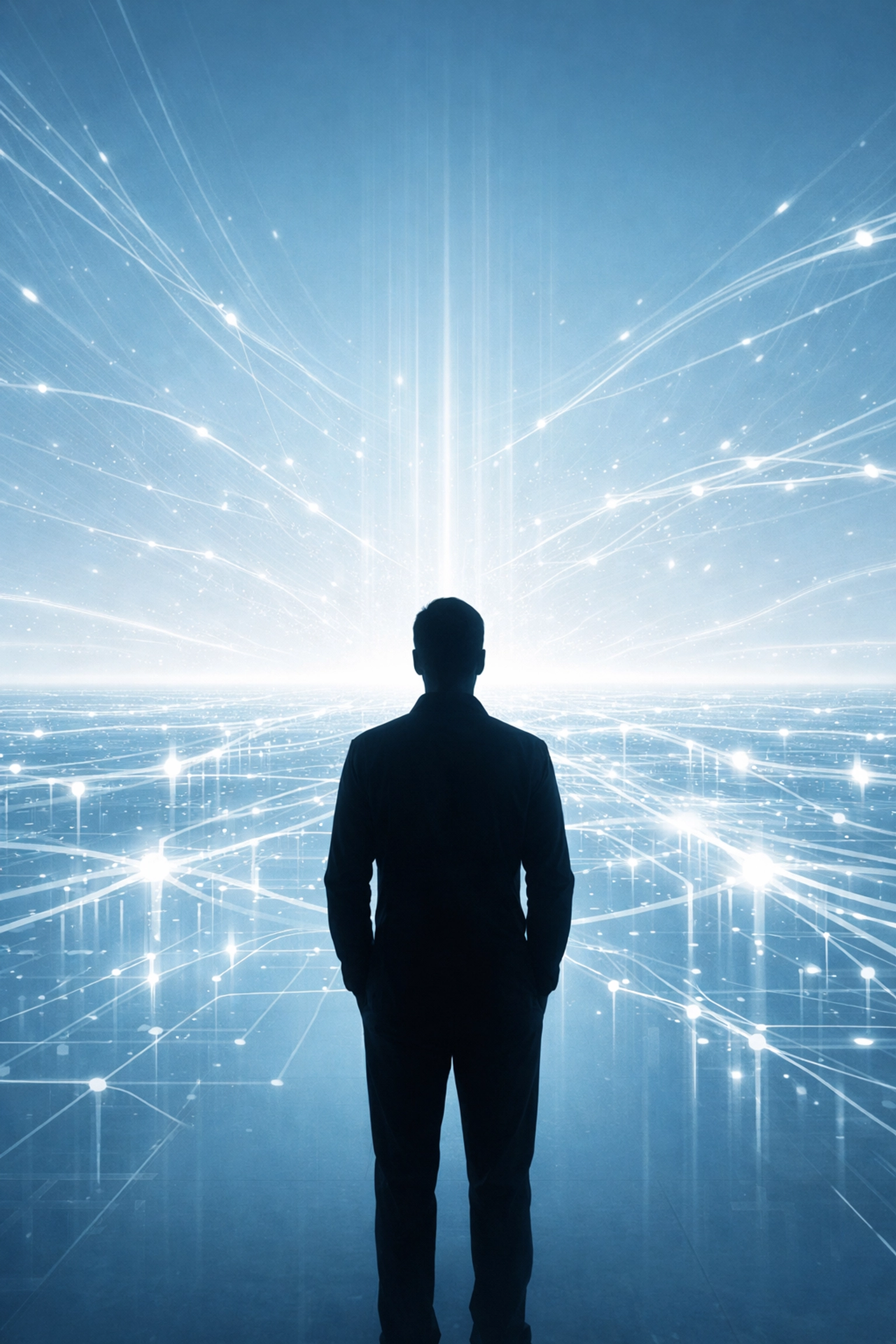 A digital horizon symbolizing the integration of human professional expertise with advanced AI automation.