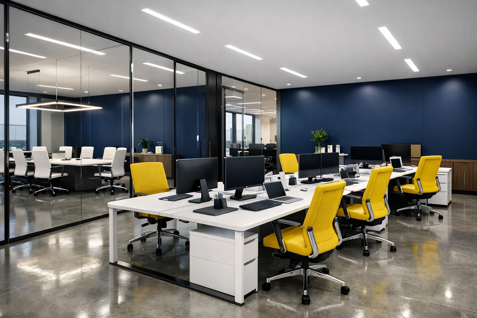 Clean and organized professional office space in Westford highlighting commercial cleaning excellence.