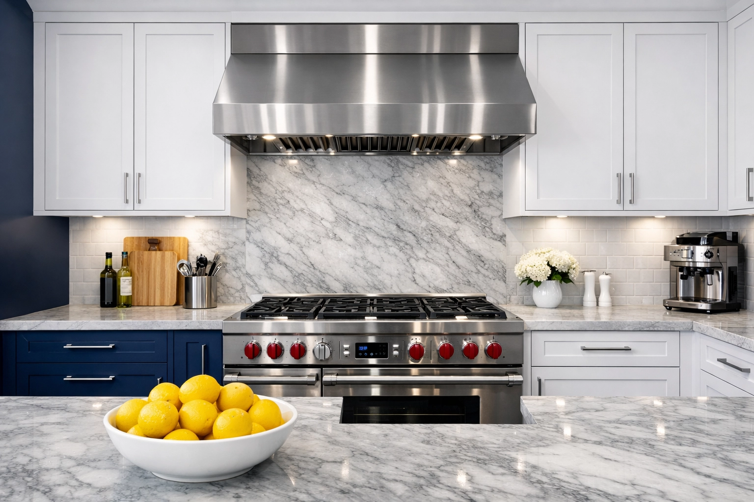A deep-cleaned modern Boston kitchen with white cabinets, ready for an apartment turnover inspection.