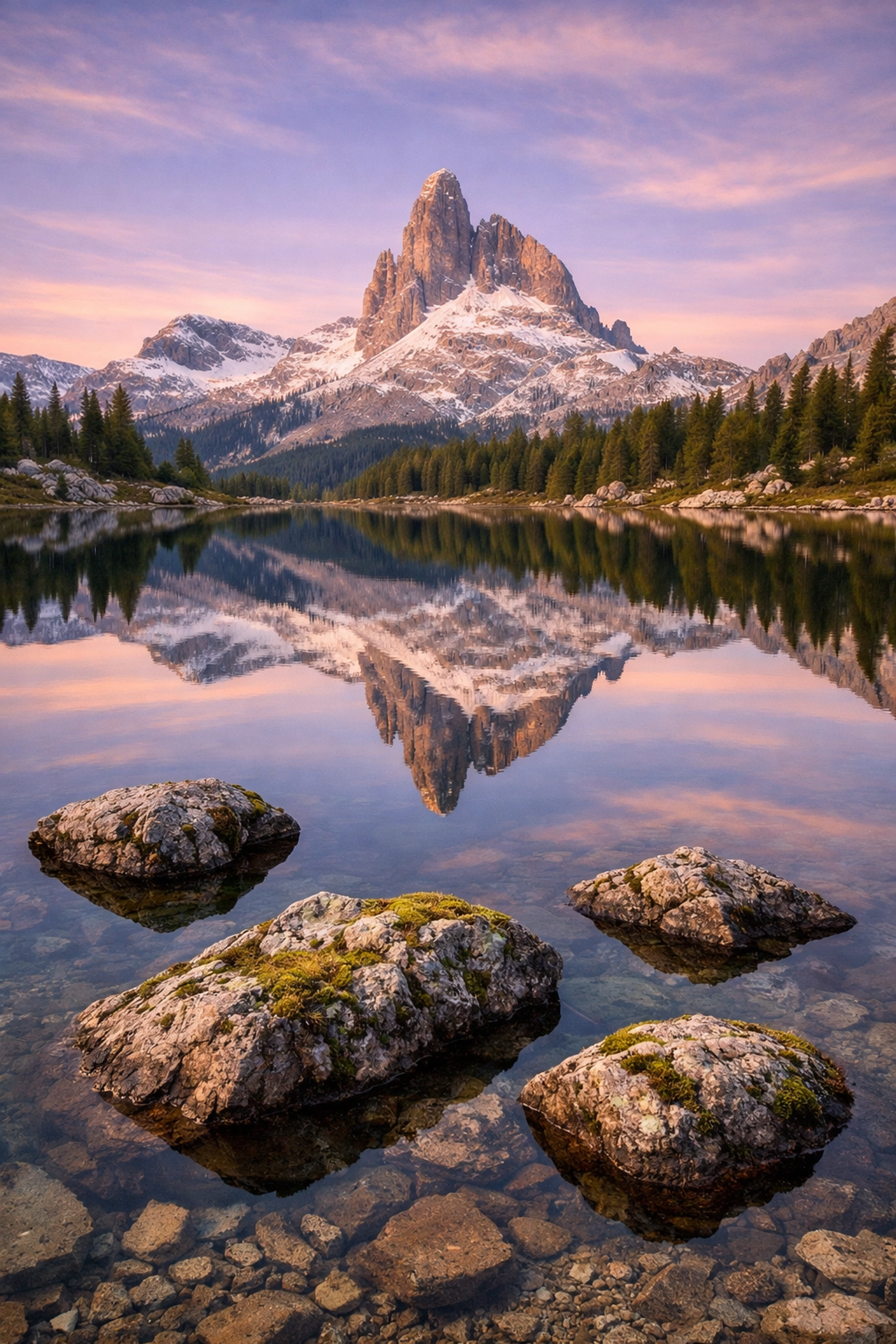 Wide-angle view of mountains and lake reflections, perfect for photography for beginners.