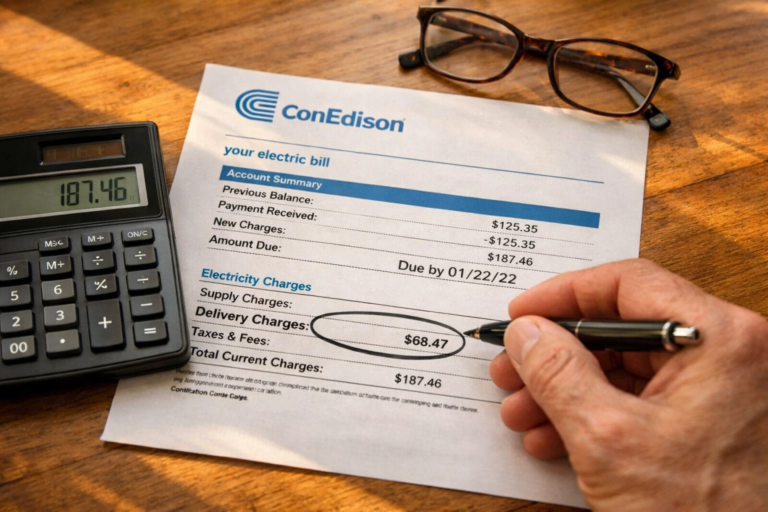 Con Edison electric bill showing rising delivery fees and charges for Hudson Valley homeowners