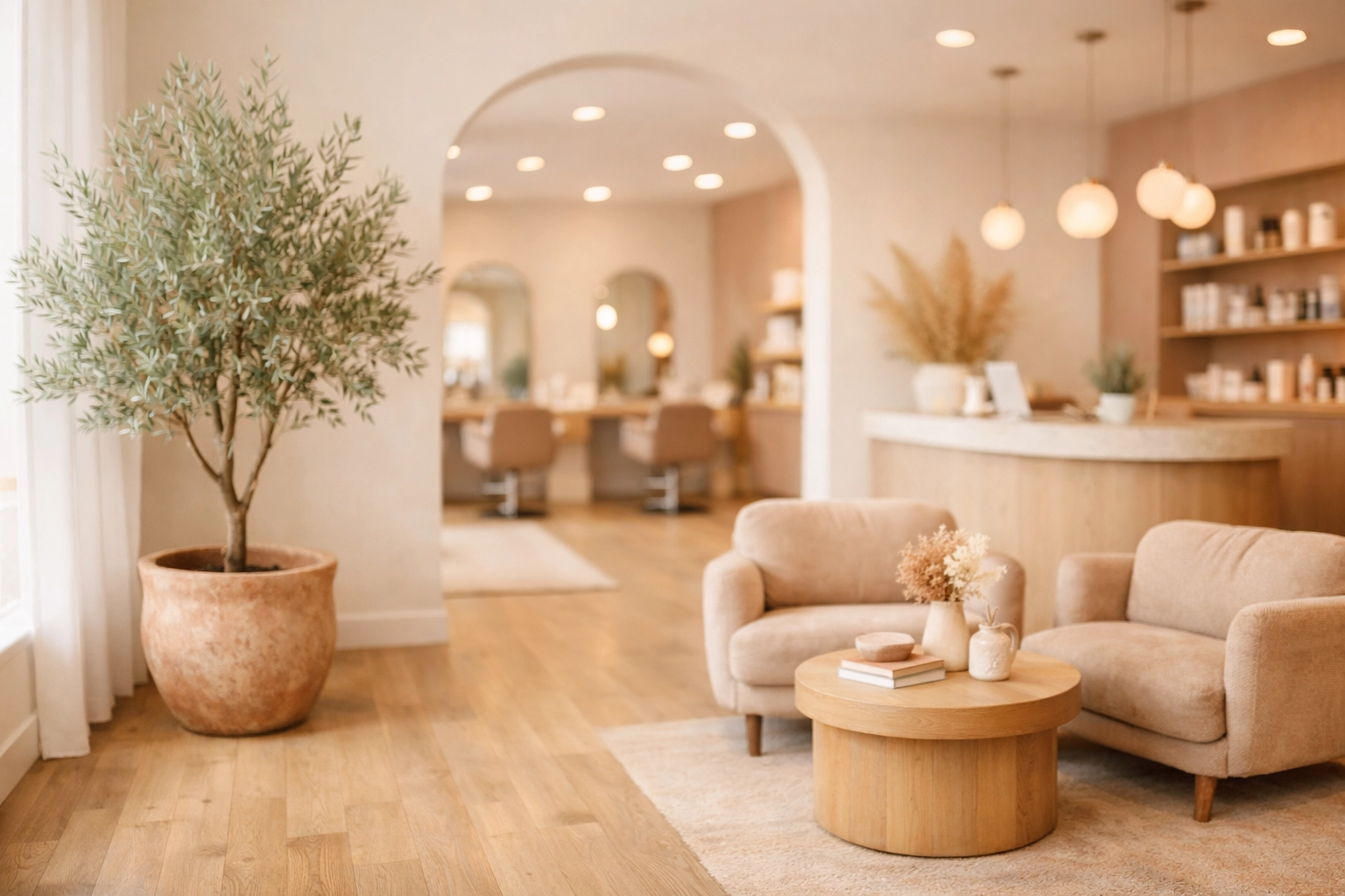 Elegant salon interior with natural light, representing business stability and growth through recurring revenue.