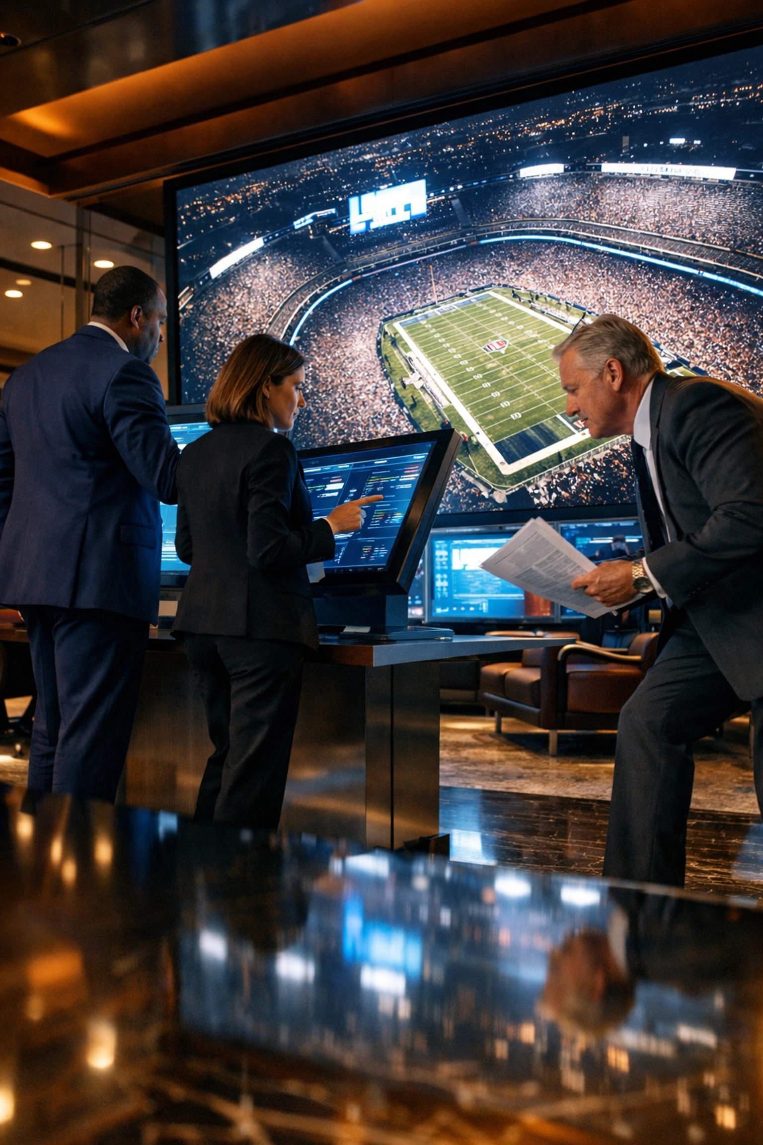NEWSLETTER: The Executive Strategy for Super Bowl Branding and VIP Logistics Executives planning Super Bowl branding strategy in modern corporate war room