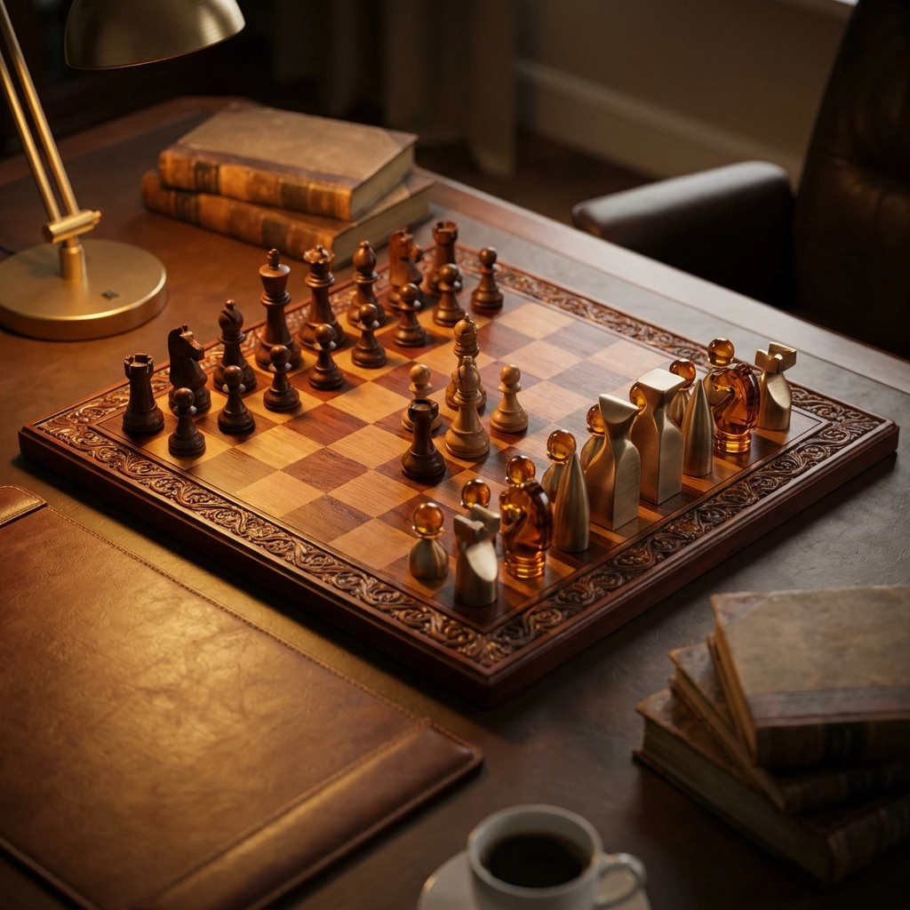 A chess board comparison of classic and modern investment strategies, representing the strategic approach of 40/30/30 allocation.