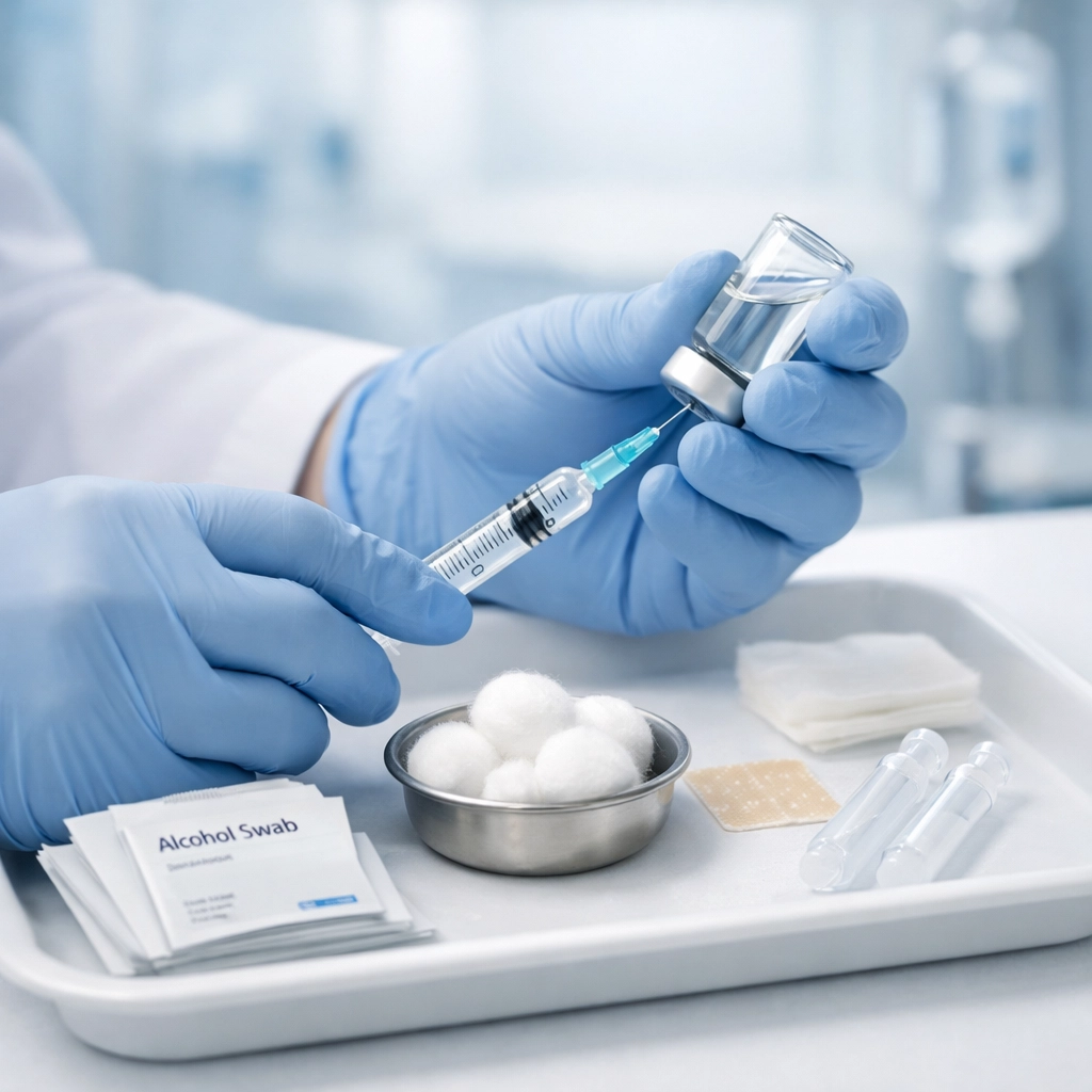 Semaglutide medication vial and injection supplies prepared for medical weight loss treatment