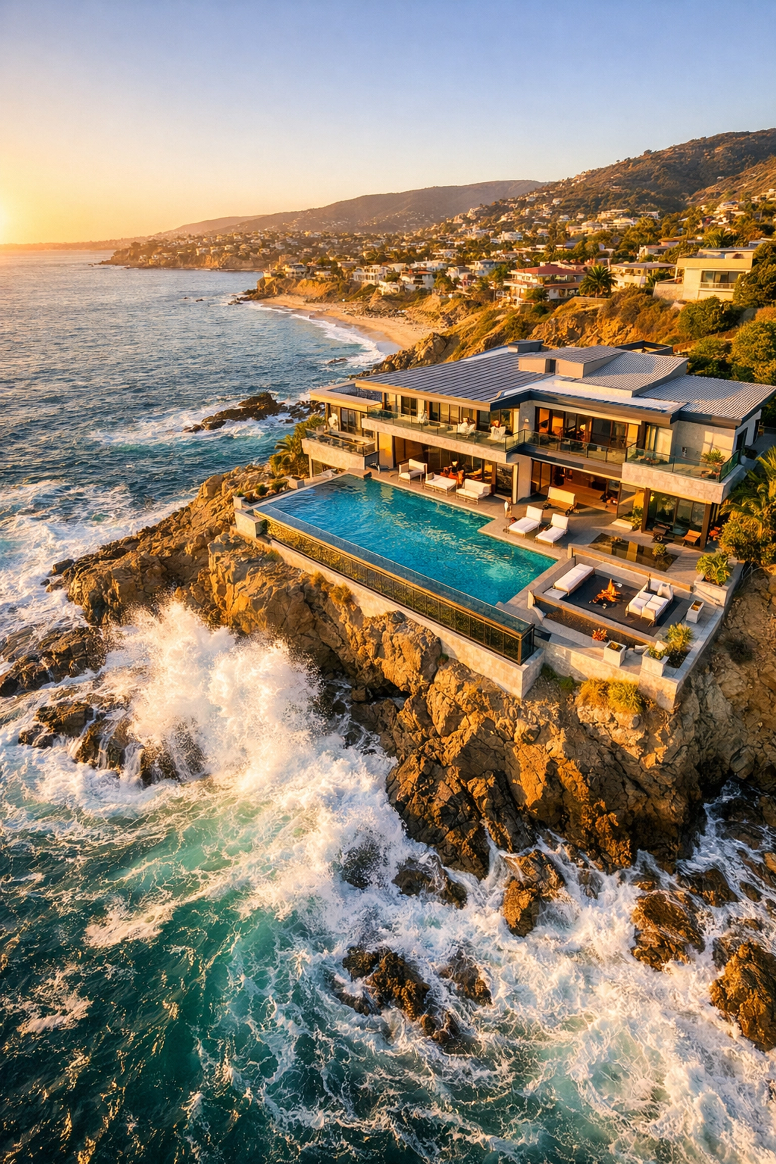 Aerial drone photography of a luxury villa in Laguna Beach, showcasing architectural photography work.