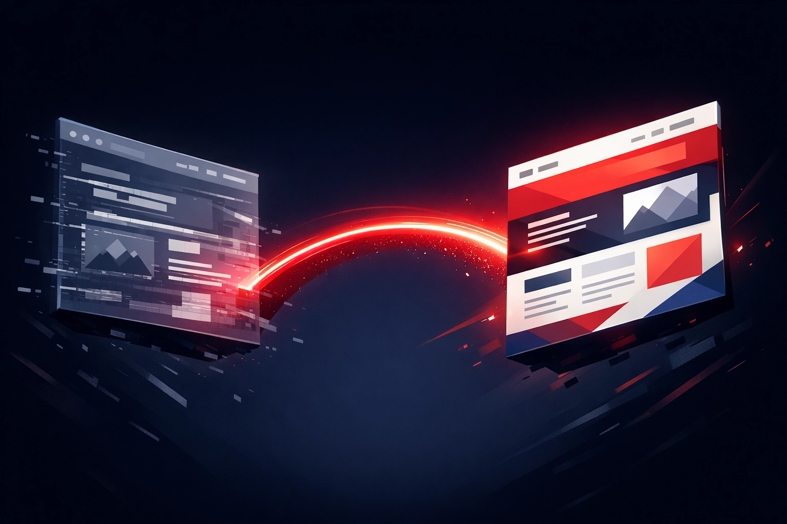 Digital illustration of a professional website redesign bridging the gap to a high-converting layout.