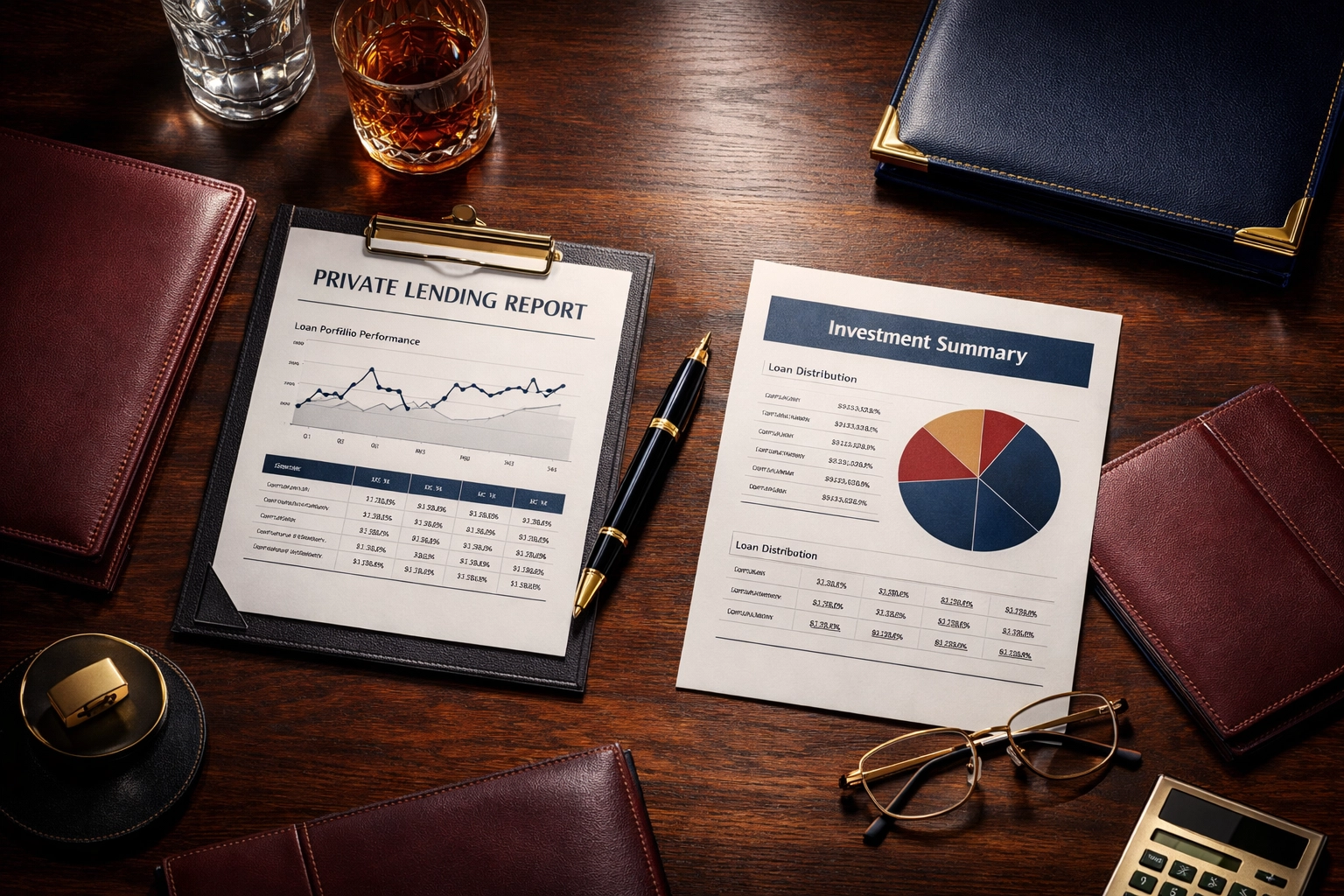 Professional boardroom setup illustrating institutional hedge fund and private credit investment strategies