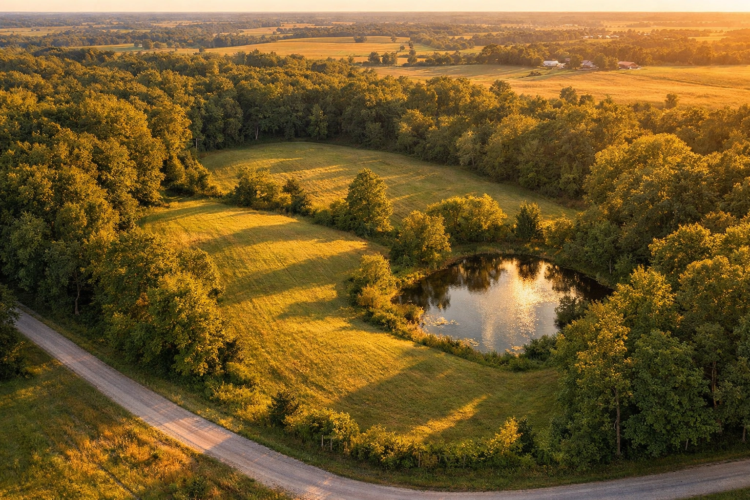 Buildable Indiana land parcel with mature trees, pond, and natural features