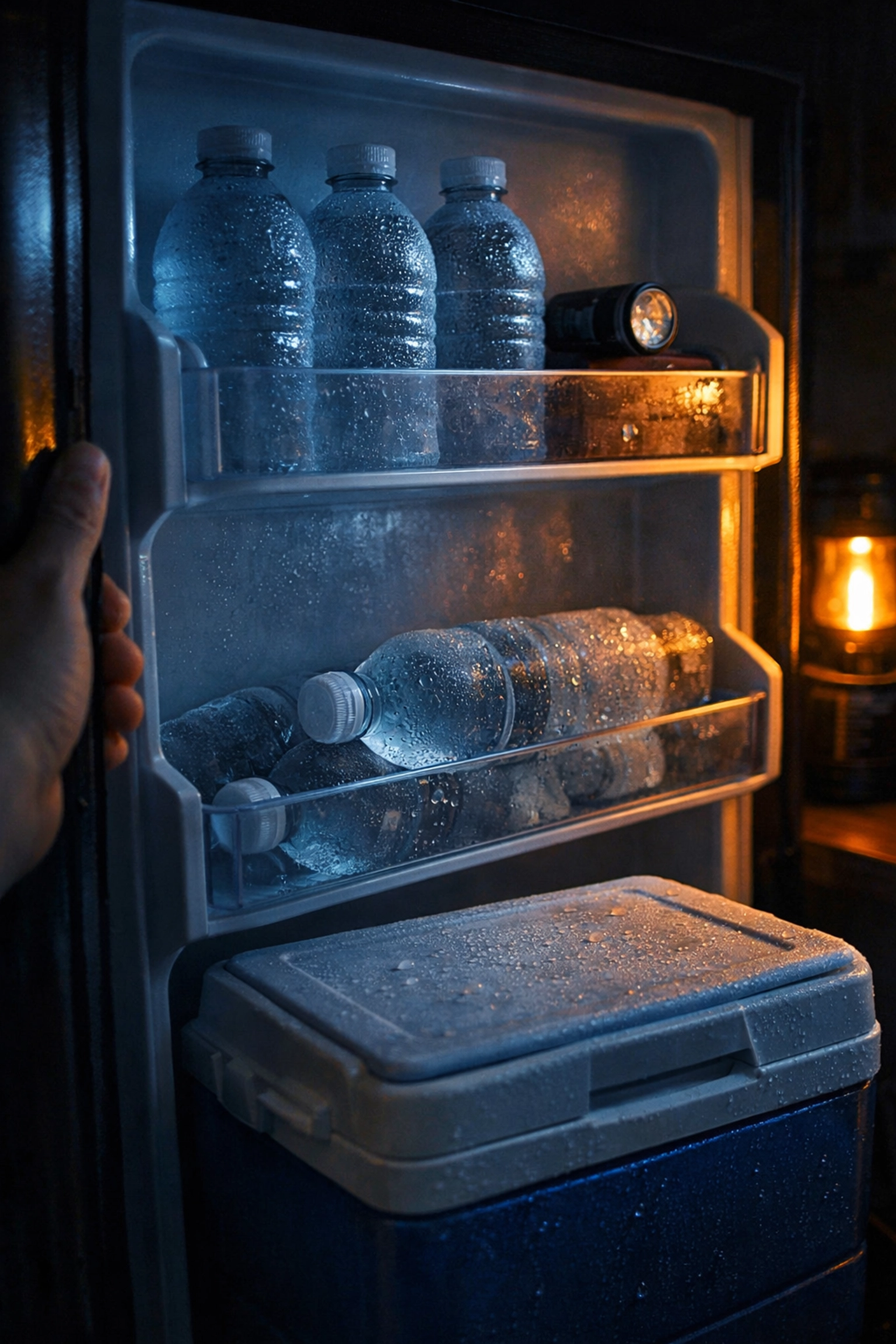 Refrigerator with frozen water bottles and cooler for keeping food safe during power outage Emergency Preparedness for Single Moms: How to Fix These 7 Dangerous Power Outage Mistakes