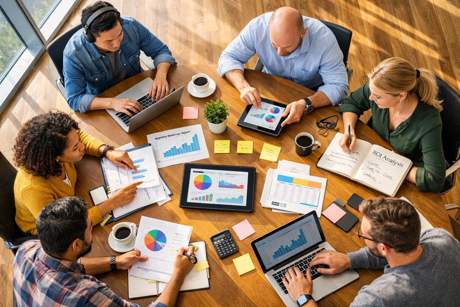 IT professionals collaborating on ServiceNow implementation strategy and ROI analysis