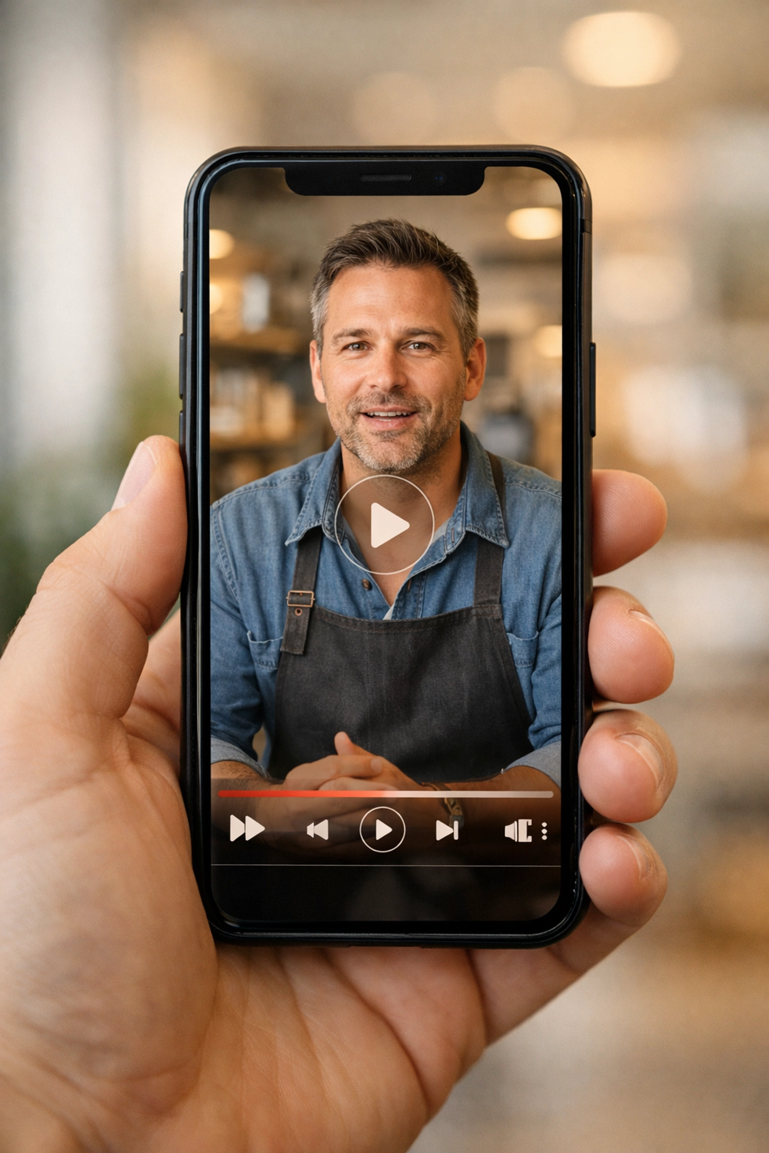 Vertical video marketing on smartphone displaying short-form business content