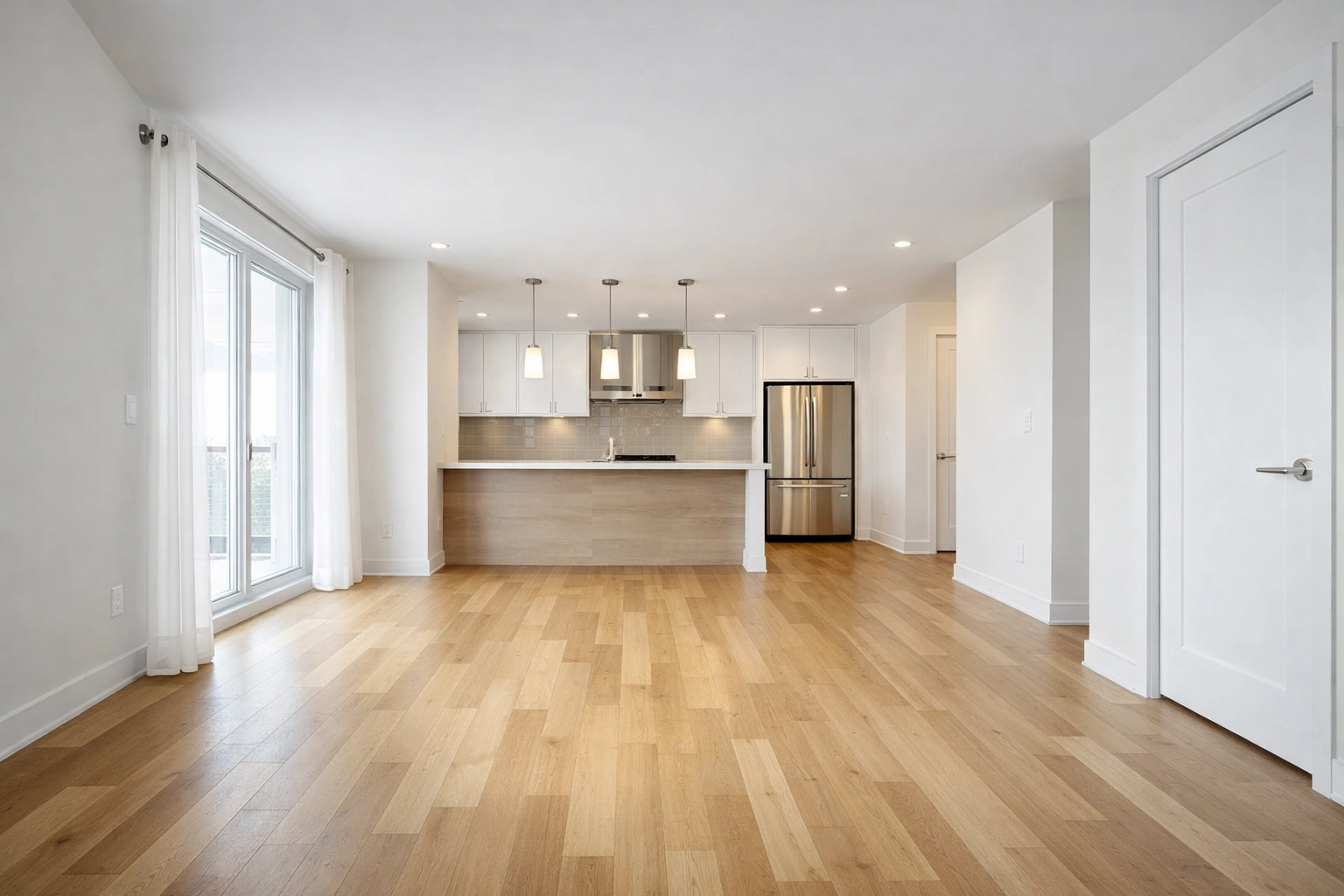 Move-in ready apartment interior with clean open-concept living space and natural light