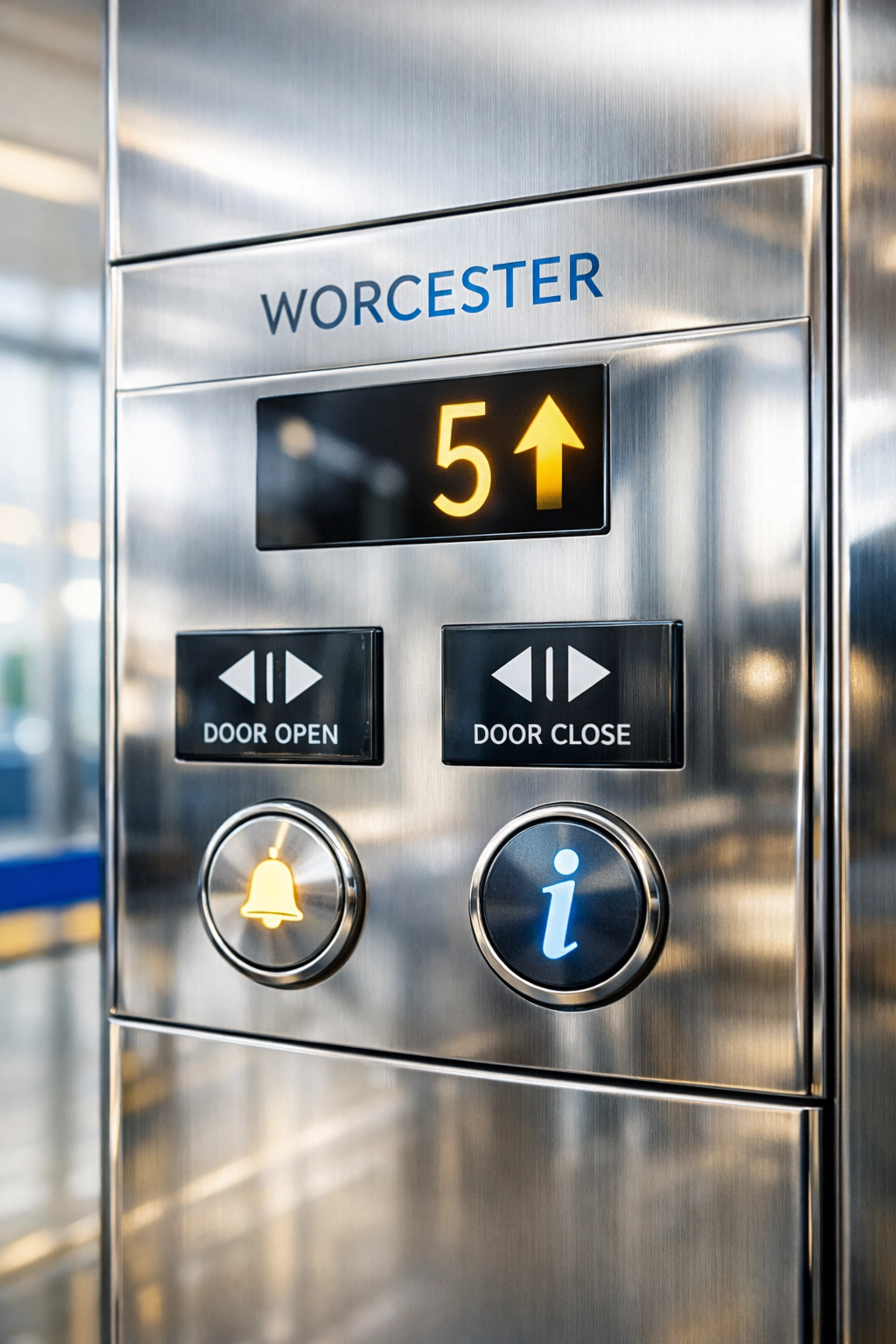 Clean and sanitized office elevator buttons in a Worcester building highlighting professional high-touch surface cleaning.