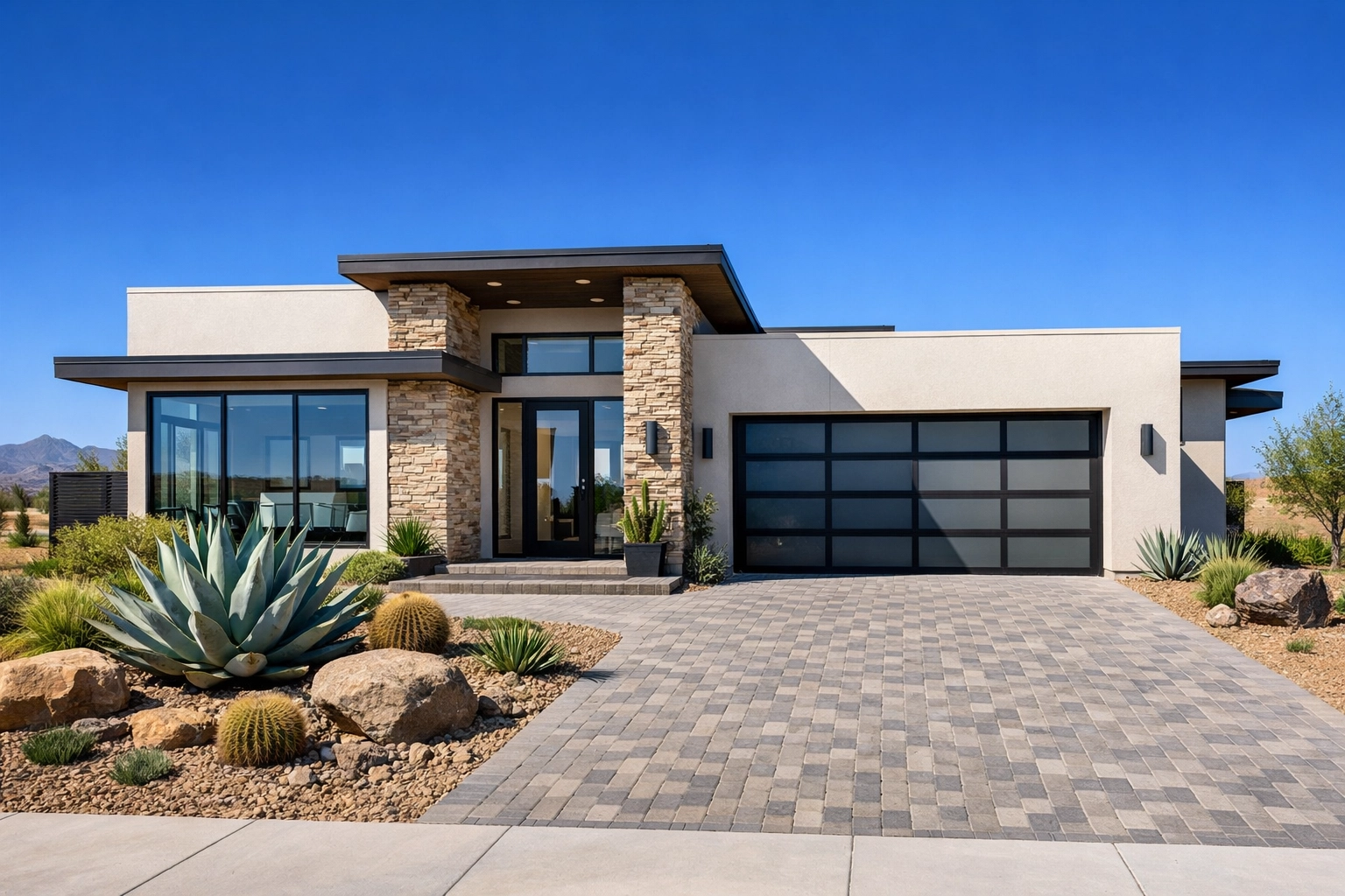 Modern new construction model home in Teravalis Buckeye AZ featuring contemporary desert architecture. Modern new construction model home in Teravalis Buckeye AZ featuring contemporary desert architecture.