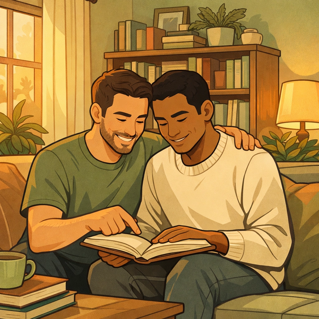 Caroline Cossey and husband David Finch sharing a moment of love and acceptance at home