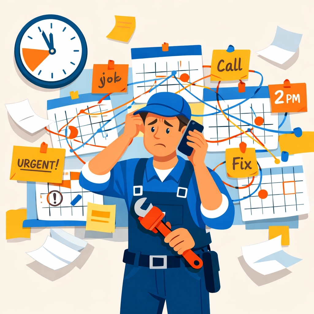 Plumber overwhelmed by manual scheduling chaos with paper calendars and missed appointments
