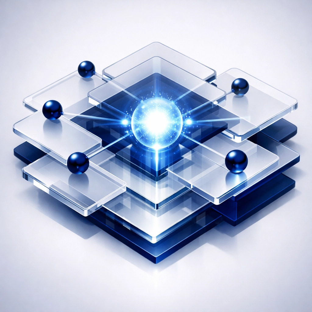 A structured node network symbolizing bespoke software architecture and custom AI automation solutions.