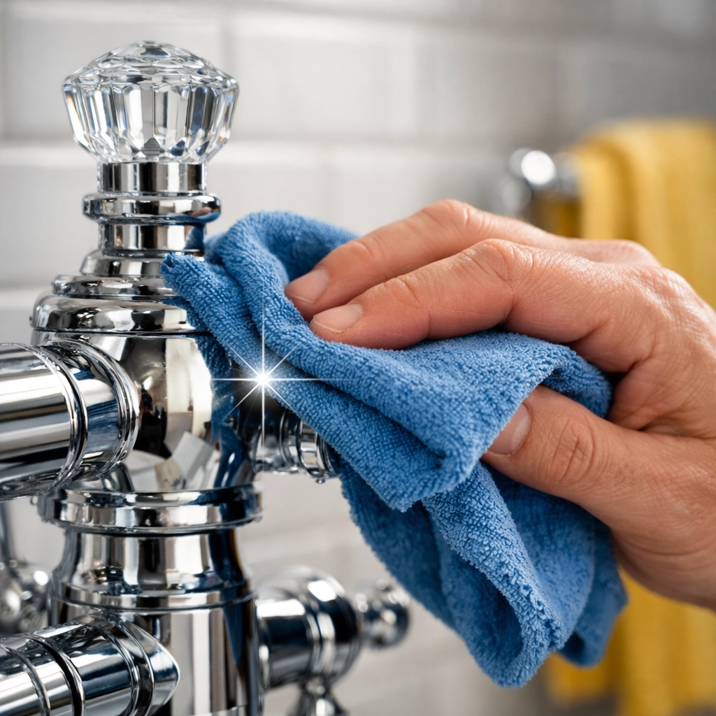 Professional deep cleaning Worcester services polishing high-end bathroom fixtures with expert precision.