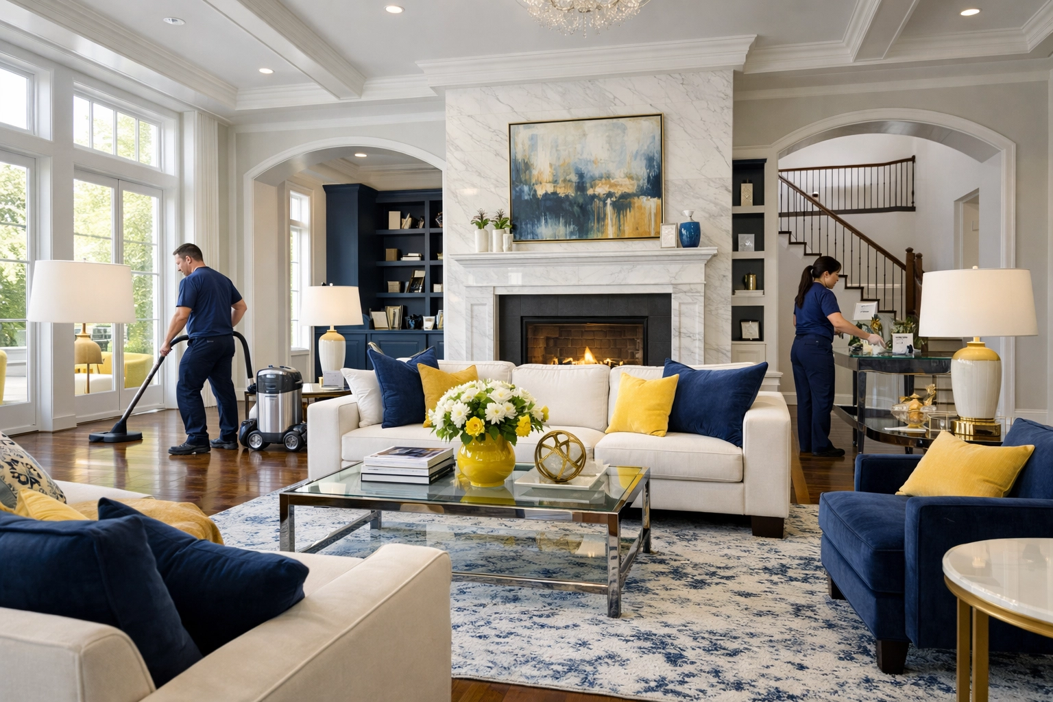 Expert post construction cleaning Carlisle by a professional team in a modern luxury living room after renovation.