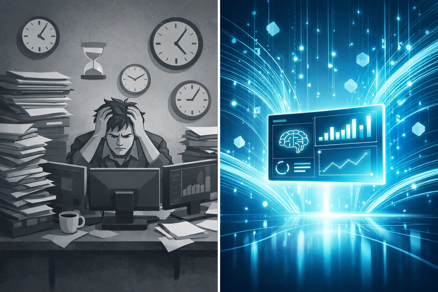 Comparison of manual marketing agency work versus automated AI Local Boost system efficiency