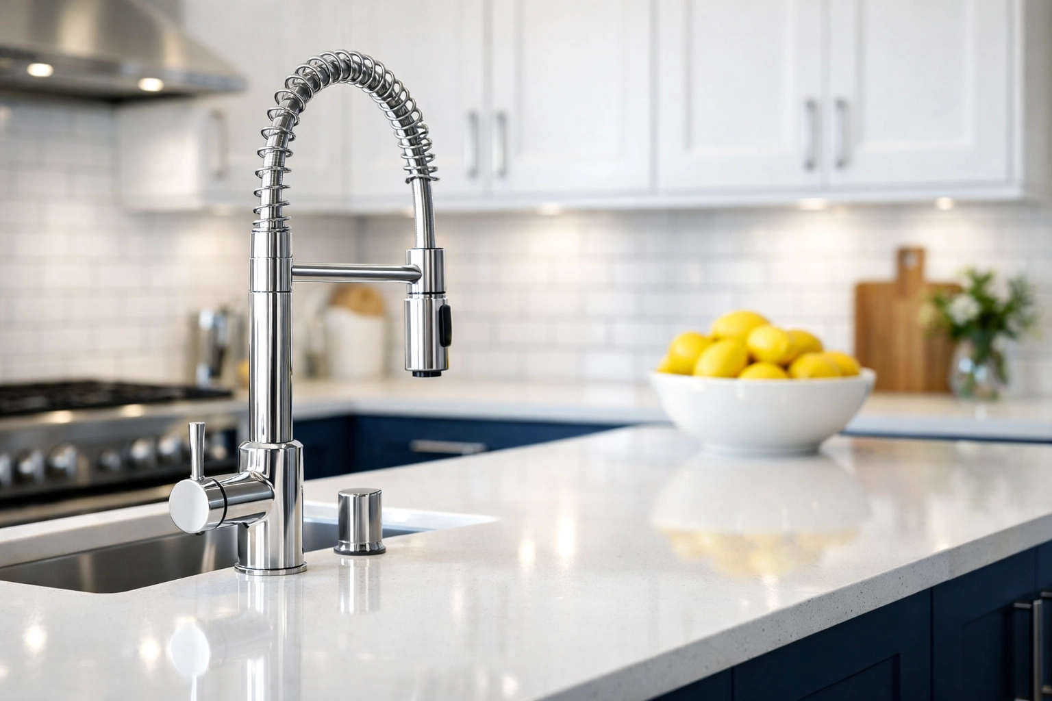 A pristine luxury kitchen in West Cambridge highlighting high-standard house cleaning Cambridge MA.
