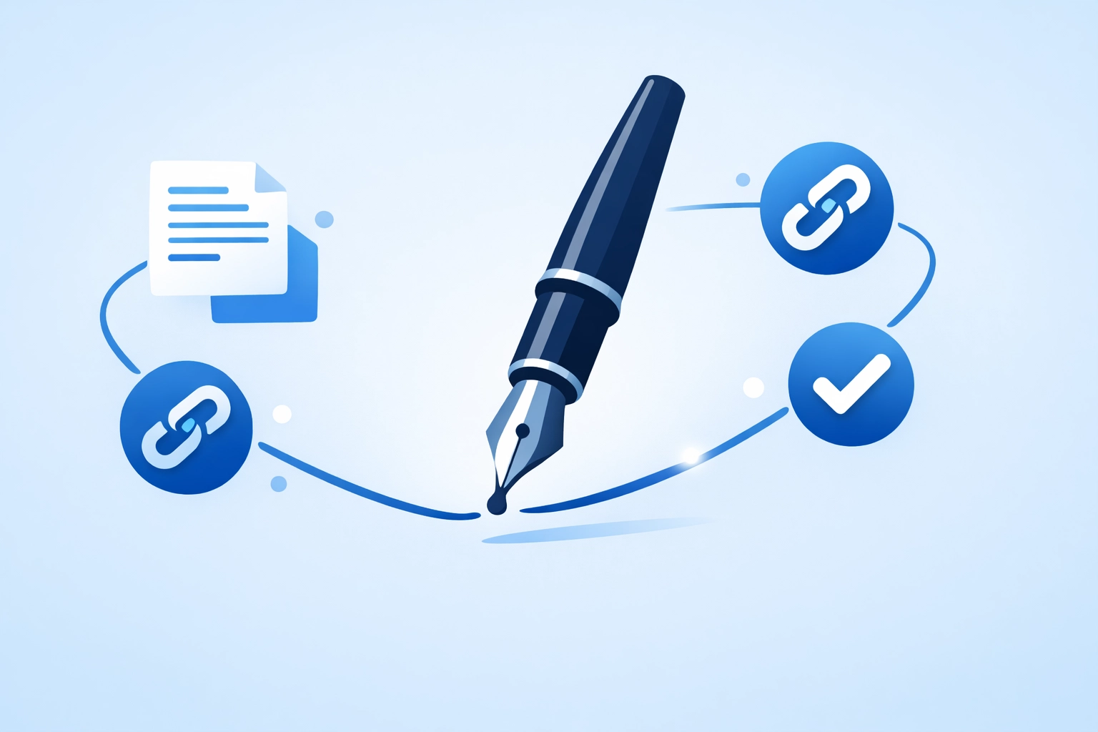 Digital icons for blogs and links showing how expert content strategy builds online authority and trust.