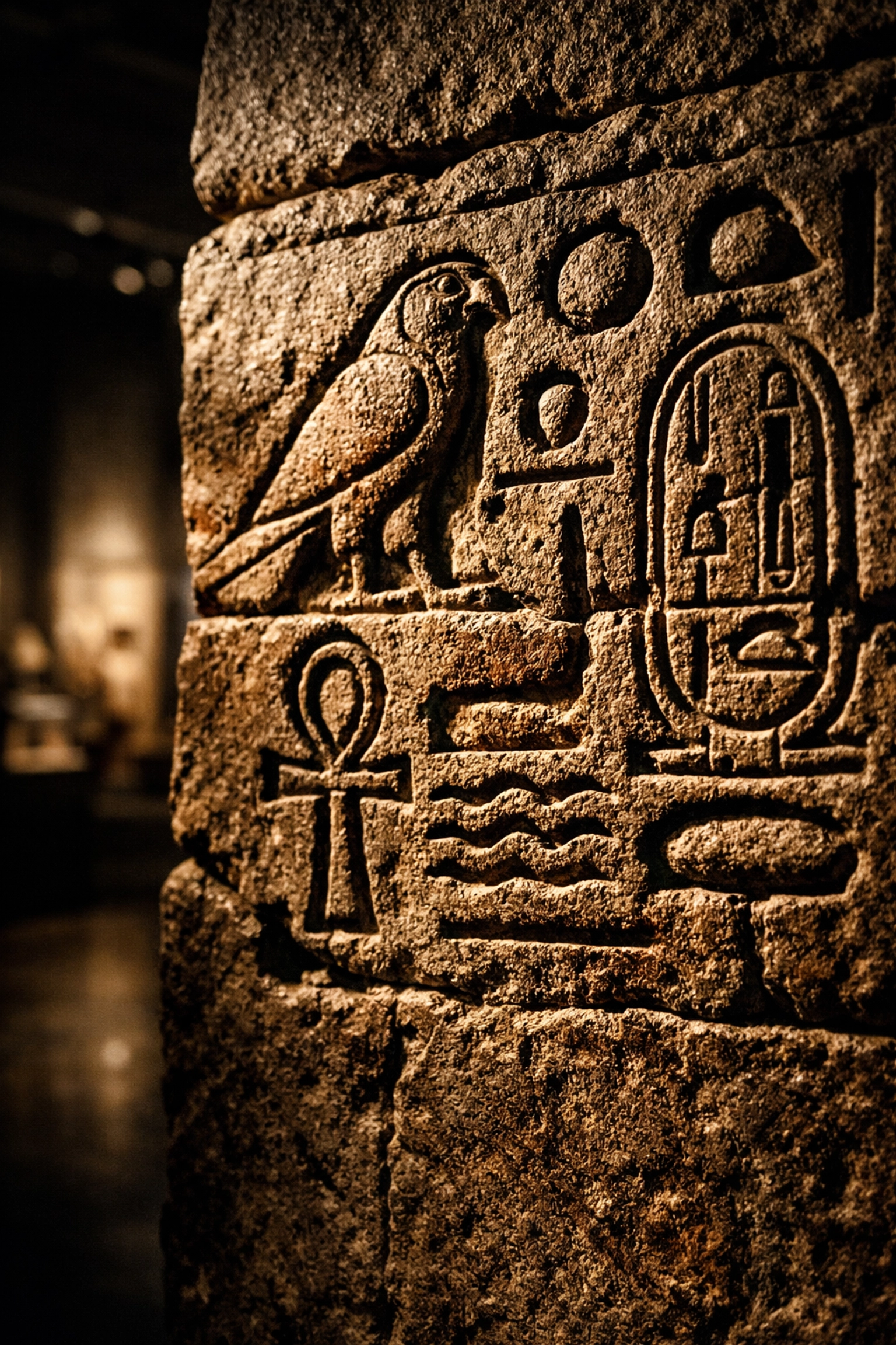 Detailed Egyptian hieroglyphics at the Met, a prime photo spot for capturing textures and dramatic lighting.