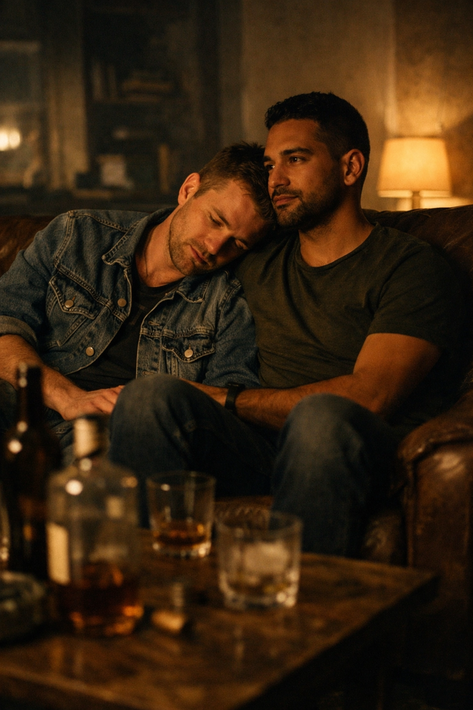 Two men in intimate vulnerable moment depicting emotional depth in MM romance novels