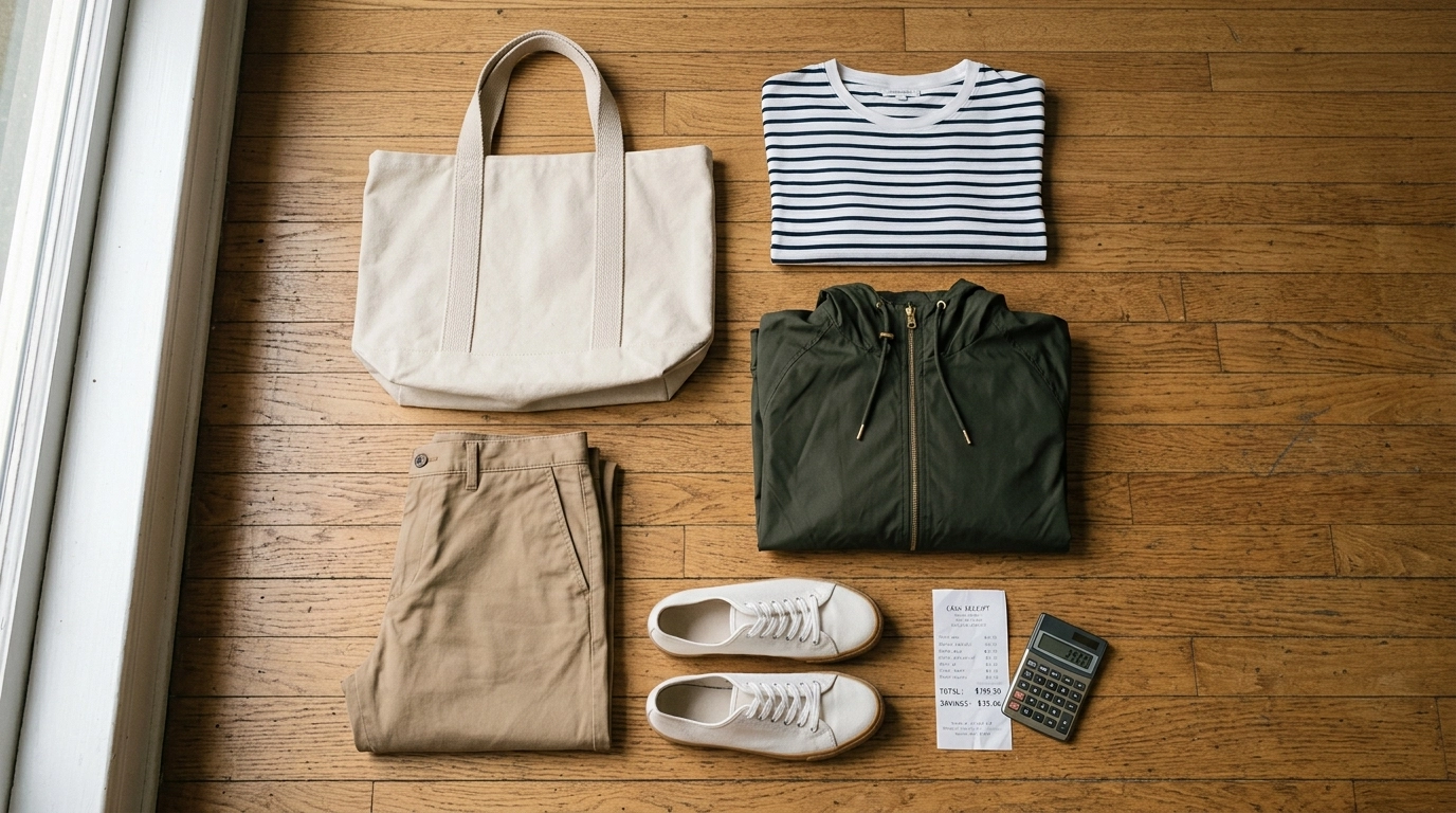 Neutral wardrobe flat-lay