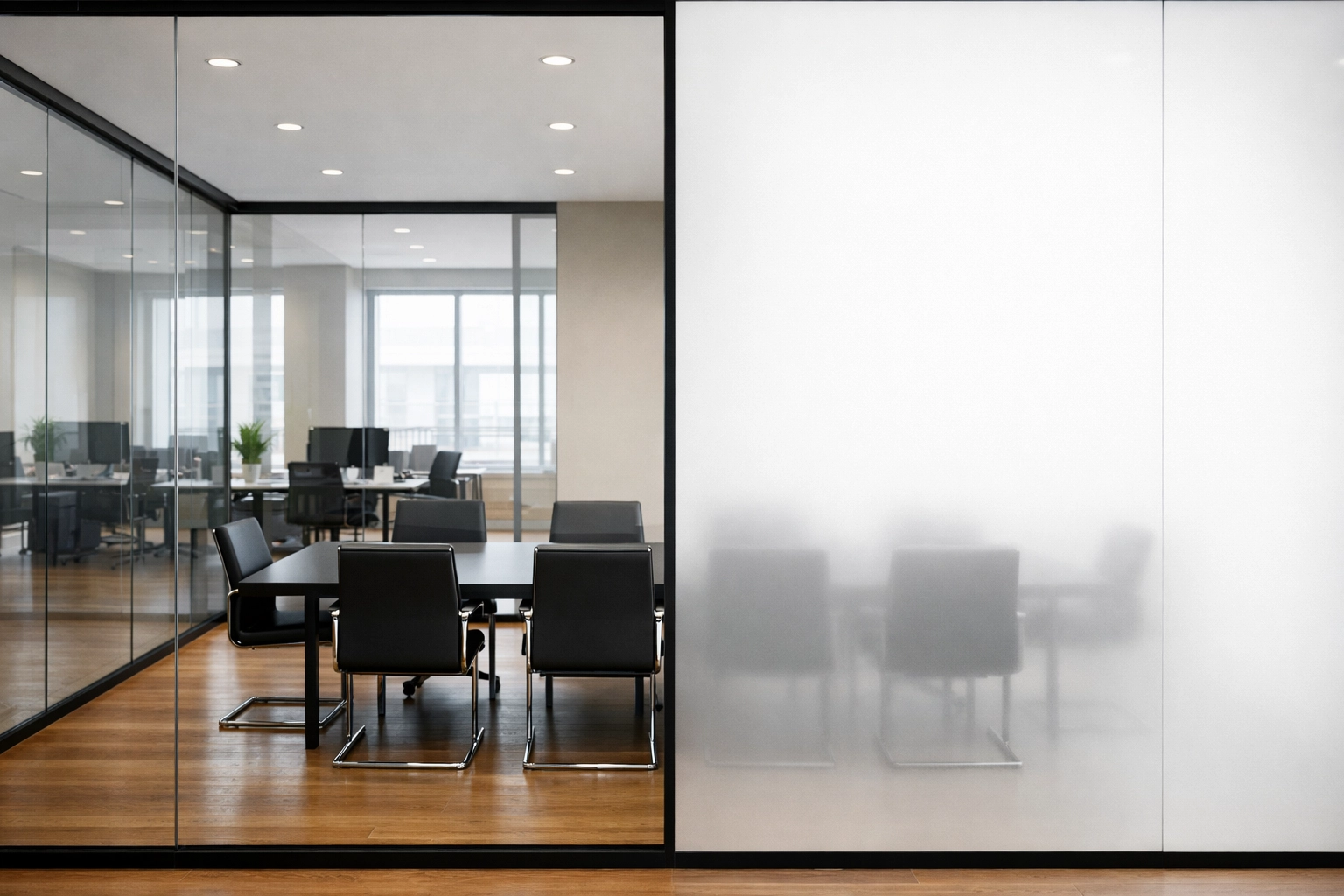 LA office with switchable privacy glass - clear and frosted smart film demonstration