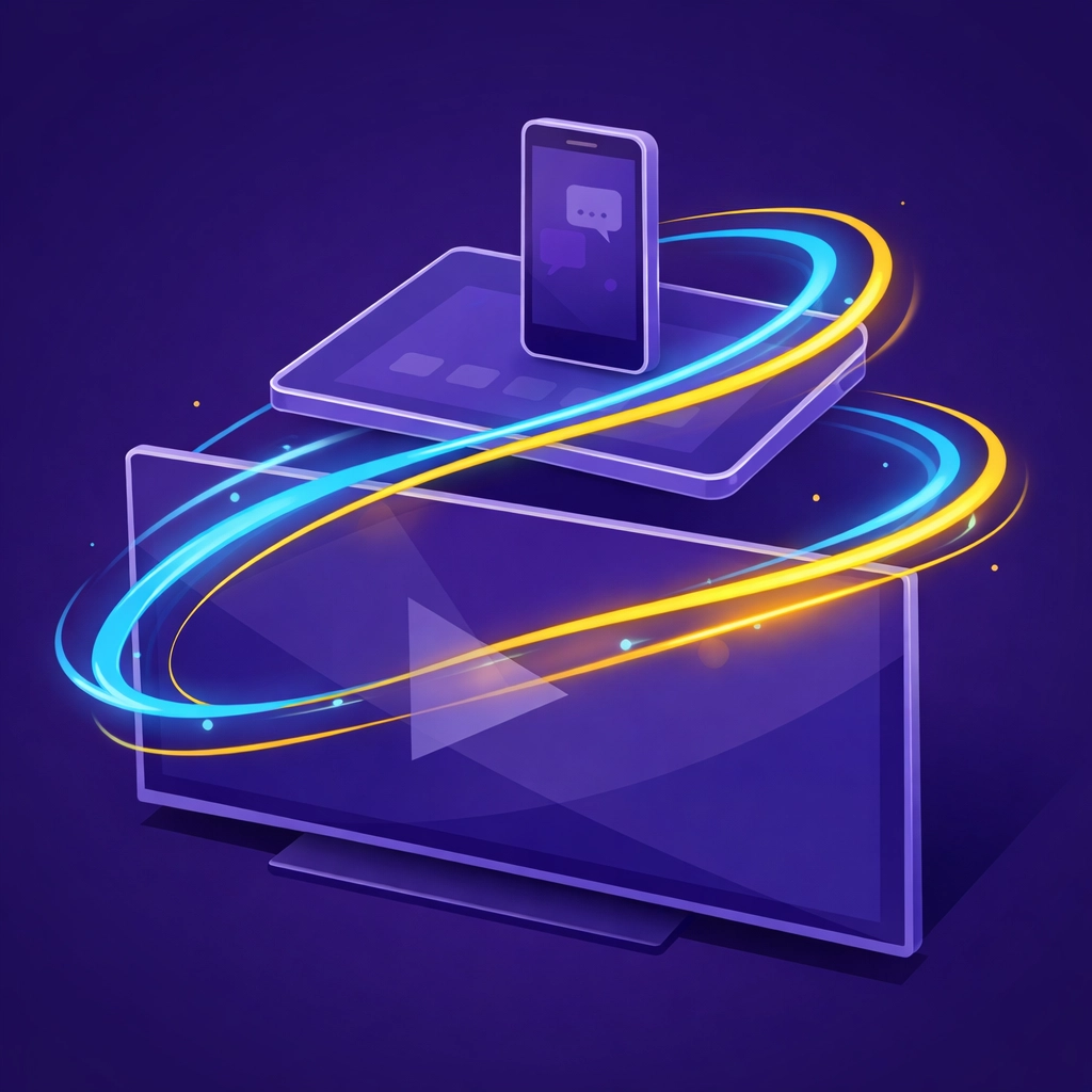 Integrated advertising approach showing a stack of digital screens for maximum brand recall.