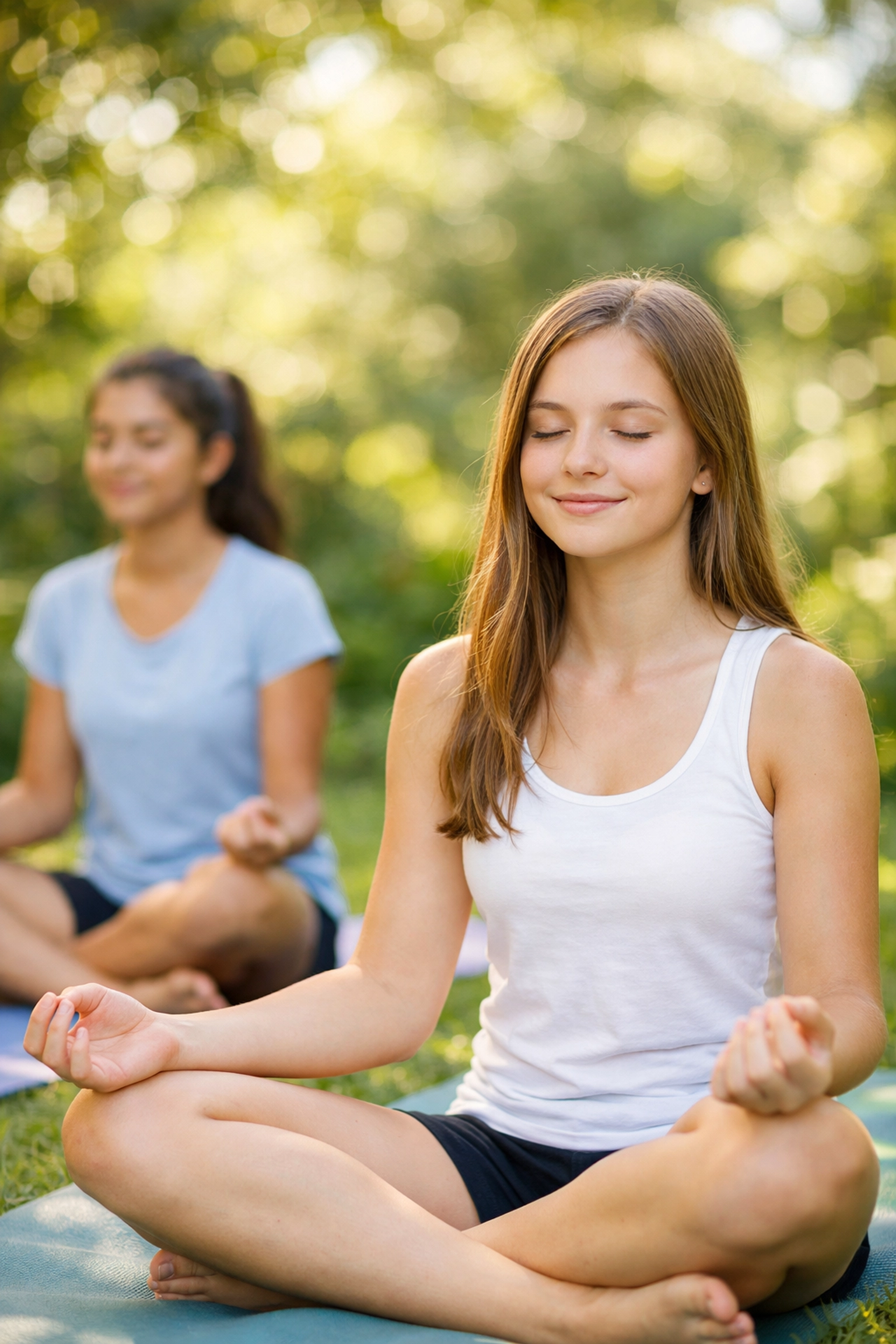 Teen girls practicing mindfulness outdoors in mental health residential treatment for adolescents
