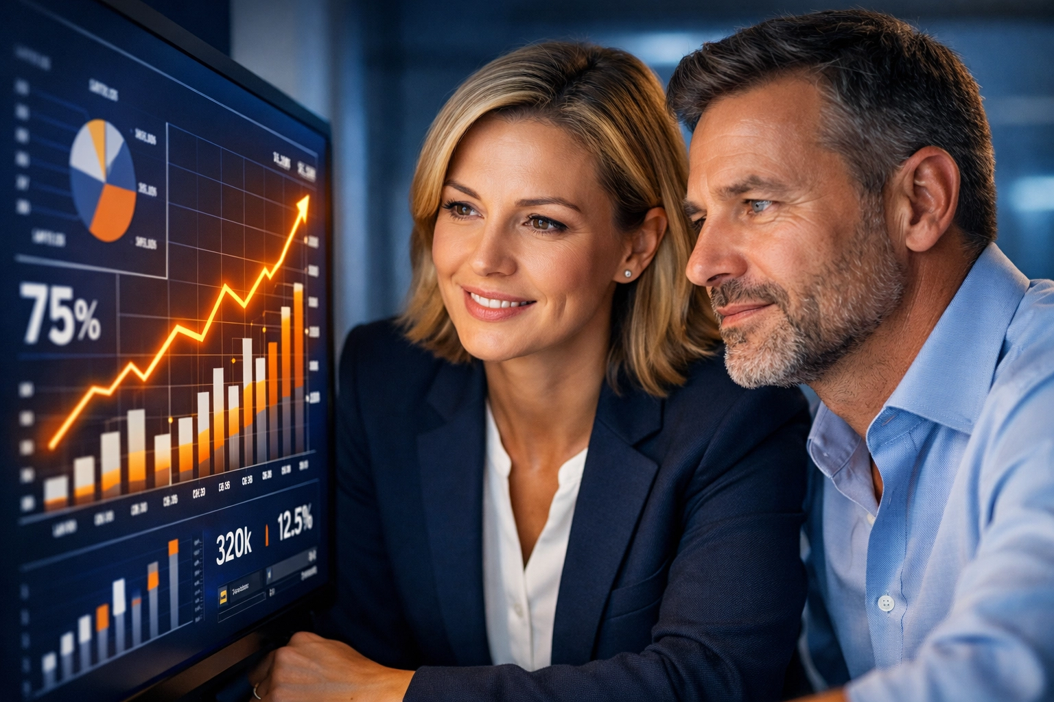 Business advisor helping an owner achieve owner clarity by reviewing financial growth and business valuation.