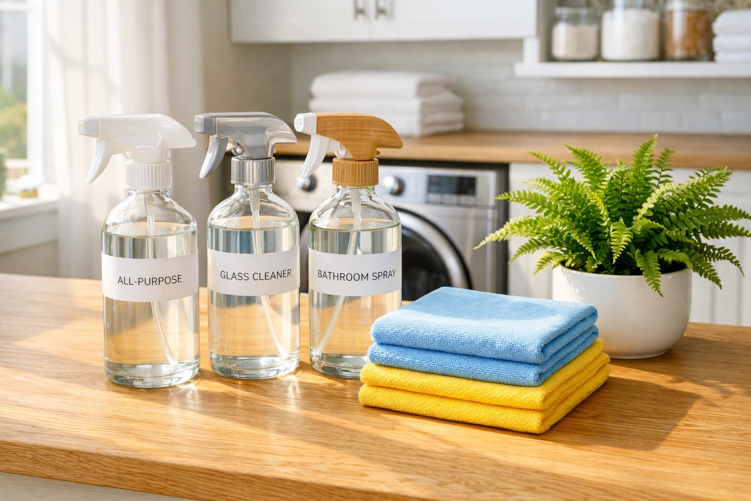 Eco-friendly non-toxic supplies prepared for high-end residential cleaning Massachusetts services.