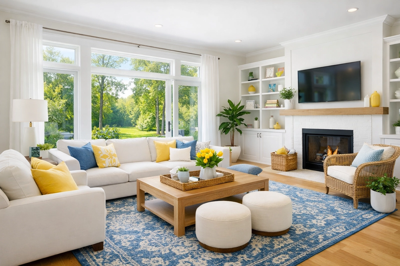 Sun-lit modern family room showing high-quality house cleaning results in Hopkinton MA.