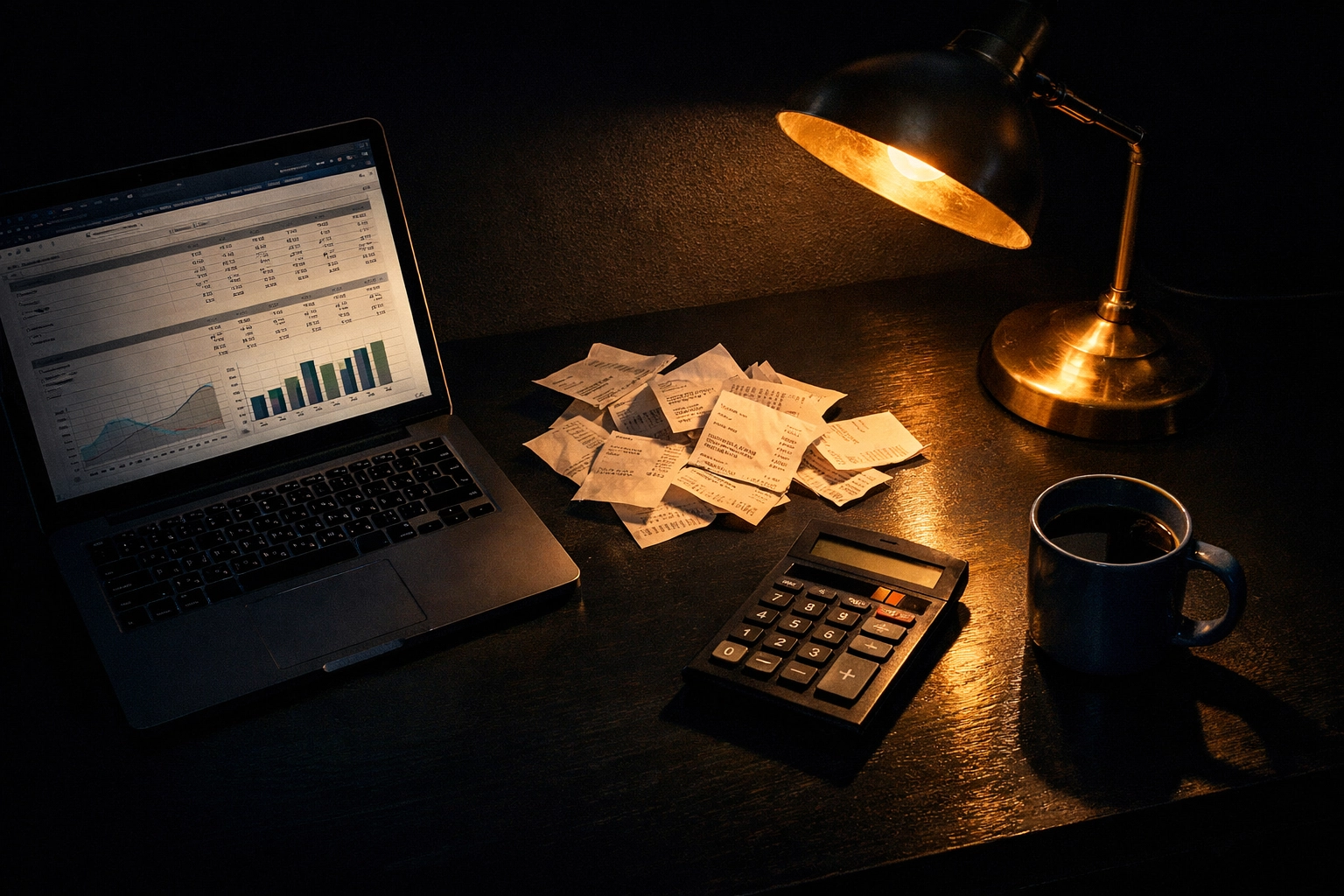 Startup founder's desk at night showing SDR hiring costs and financial projections for sales team budget
