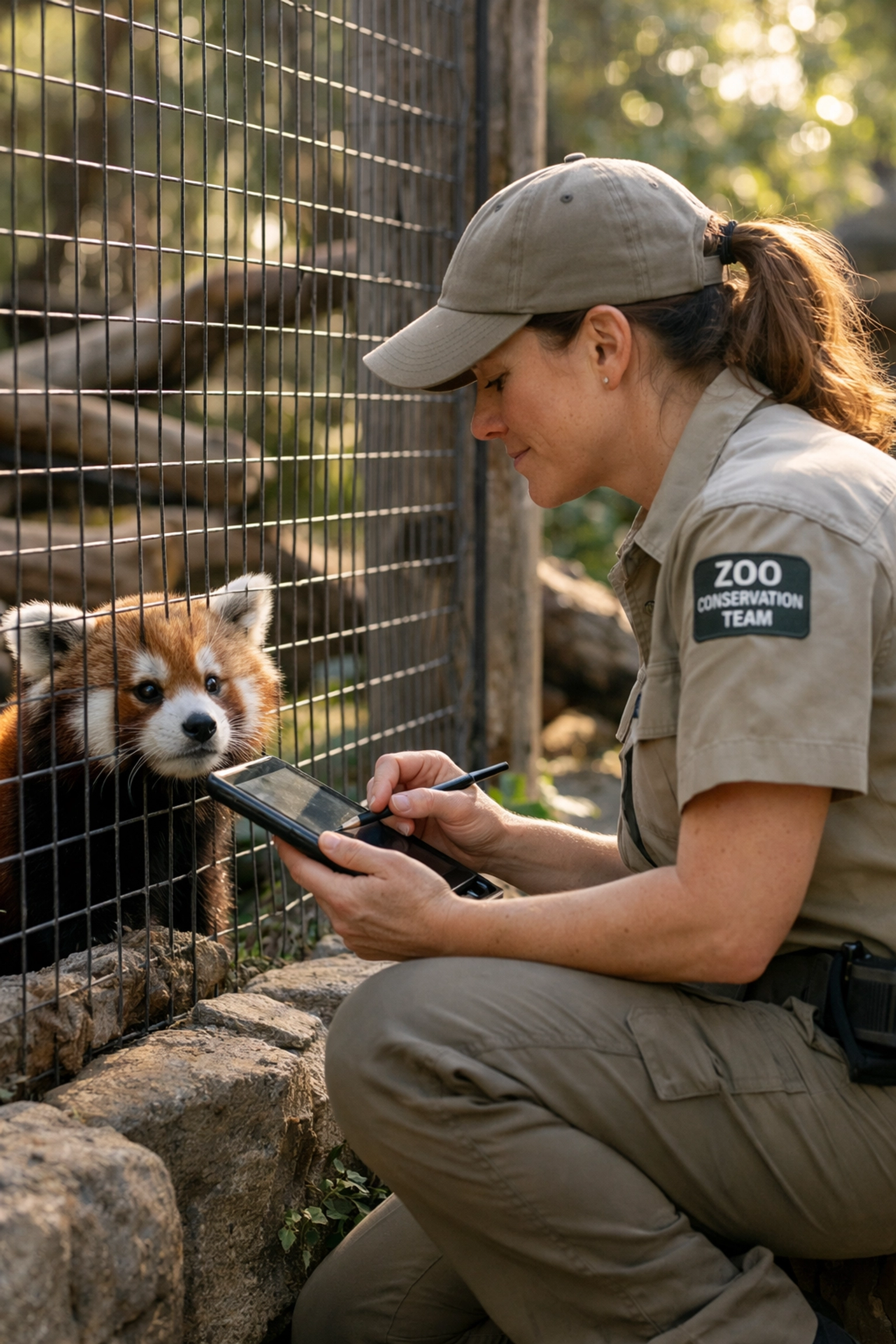 Zoo conservation team member documenting endangered species data behind the scenes