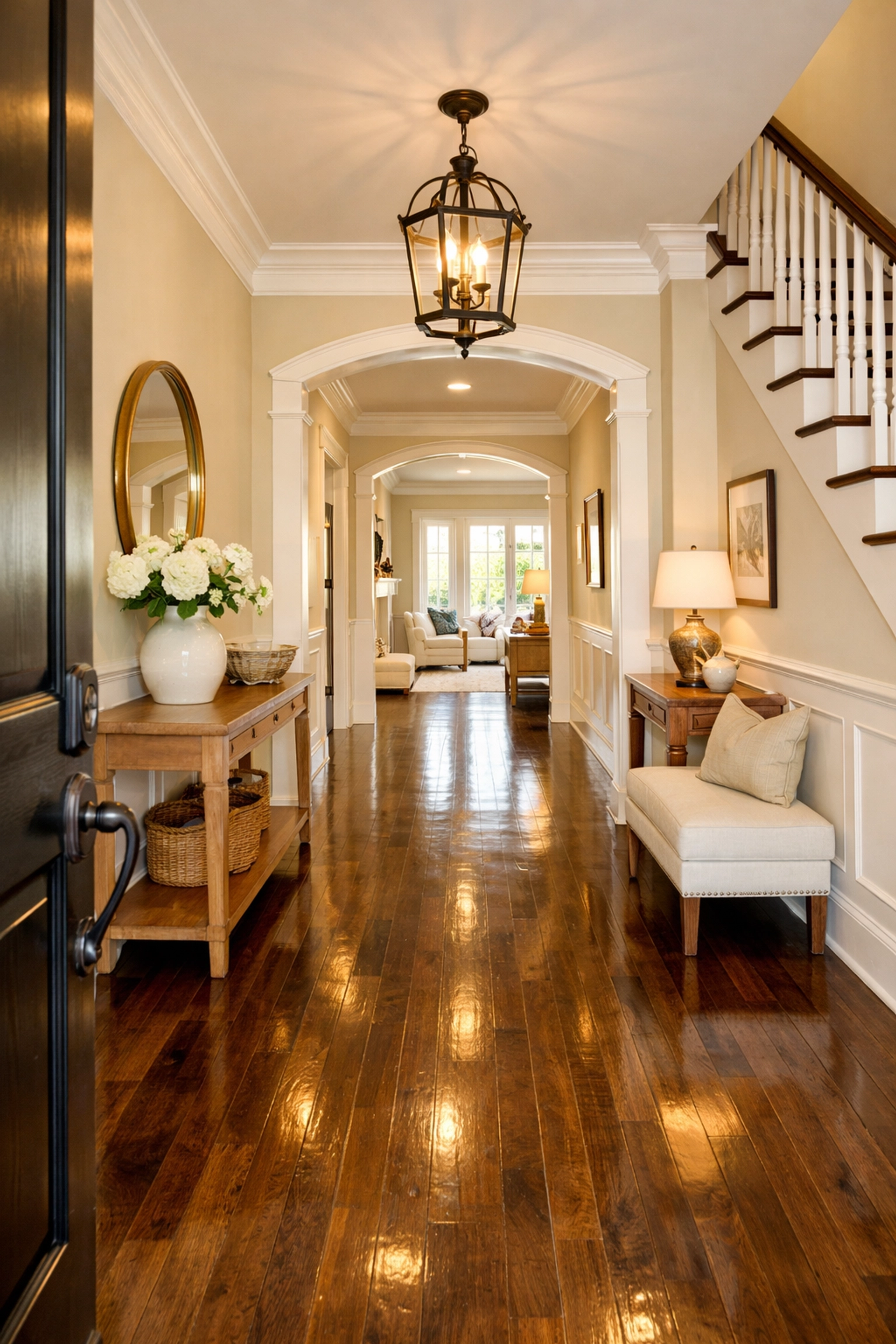 Staged Atlanta home hallway with warm neutral walls for maximum real estate appeal.