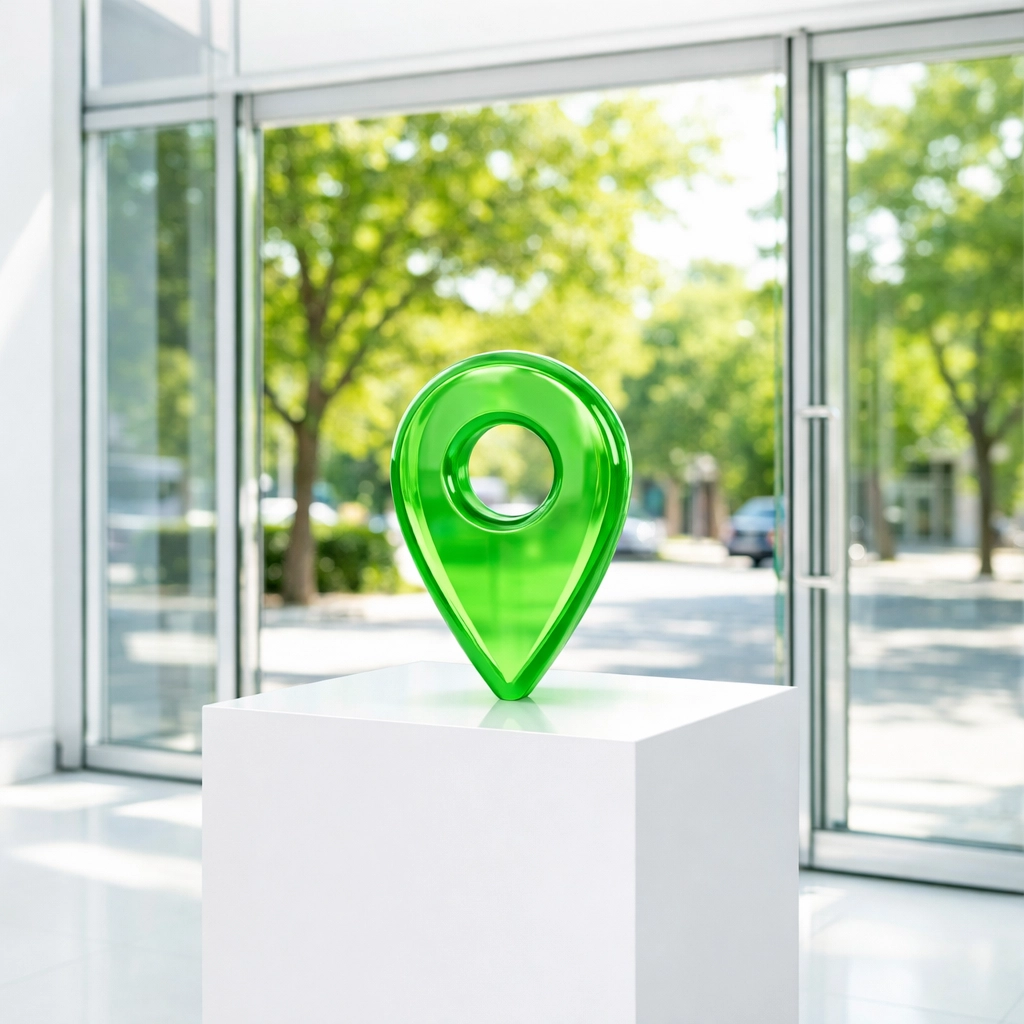 Digital green map location pin symbol representing a local business presence and Google Business Profile SEO.